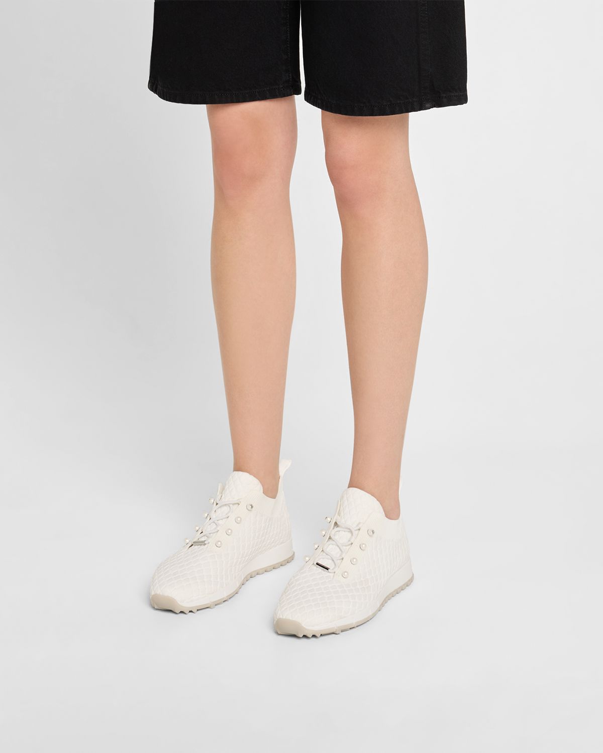 Jimmy Choo Veles Cotton Knit Pearly Stud Sneakers