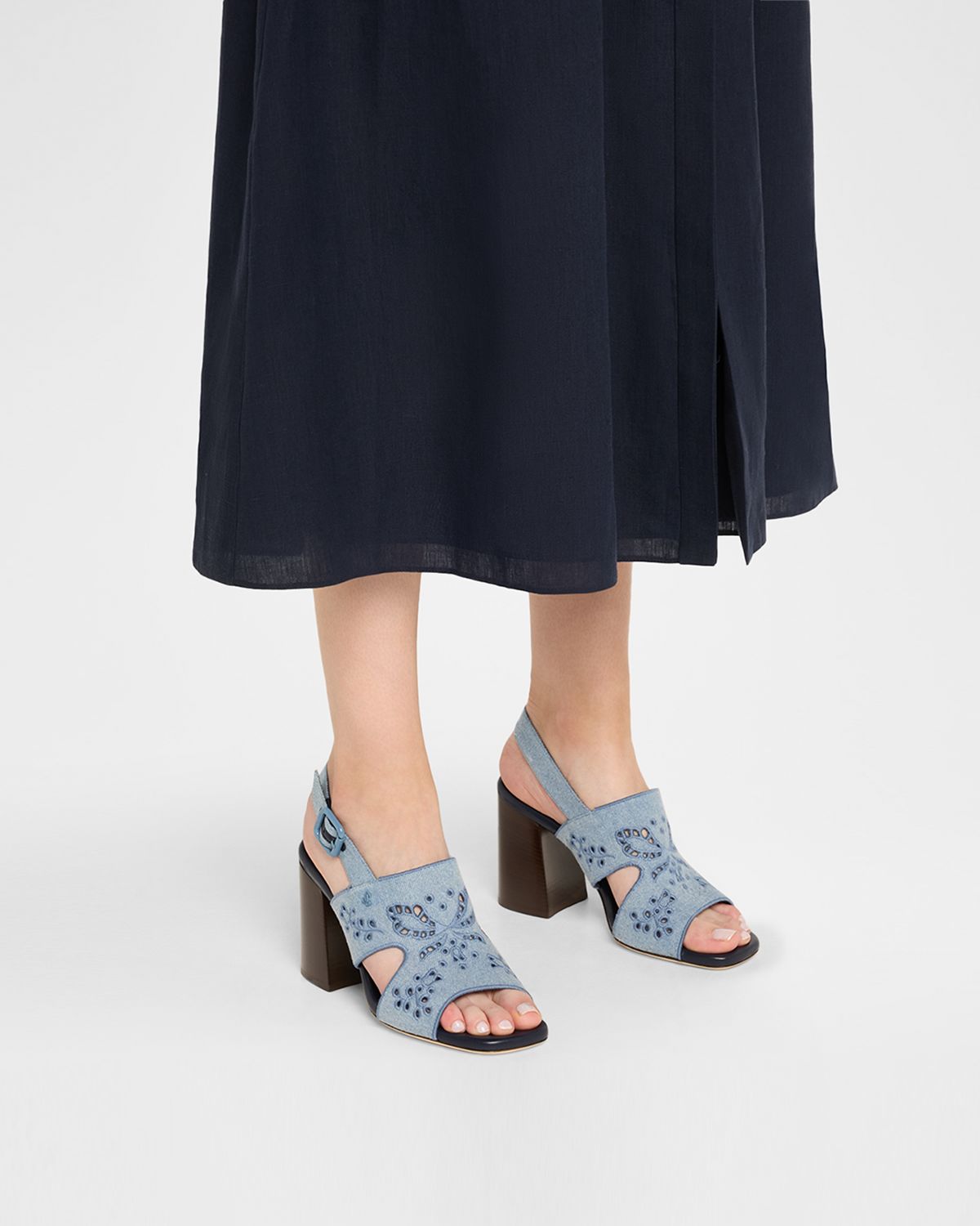 Jimmy Choo Anaise 85 Denim Embroidered Sandals