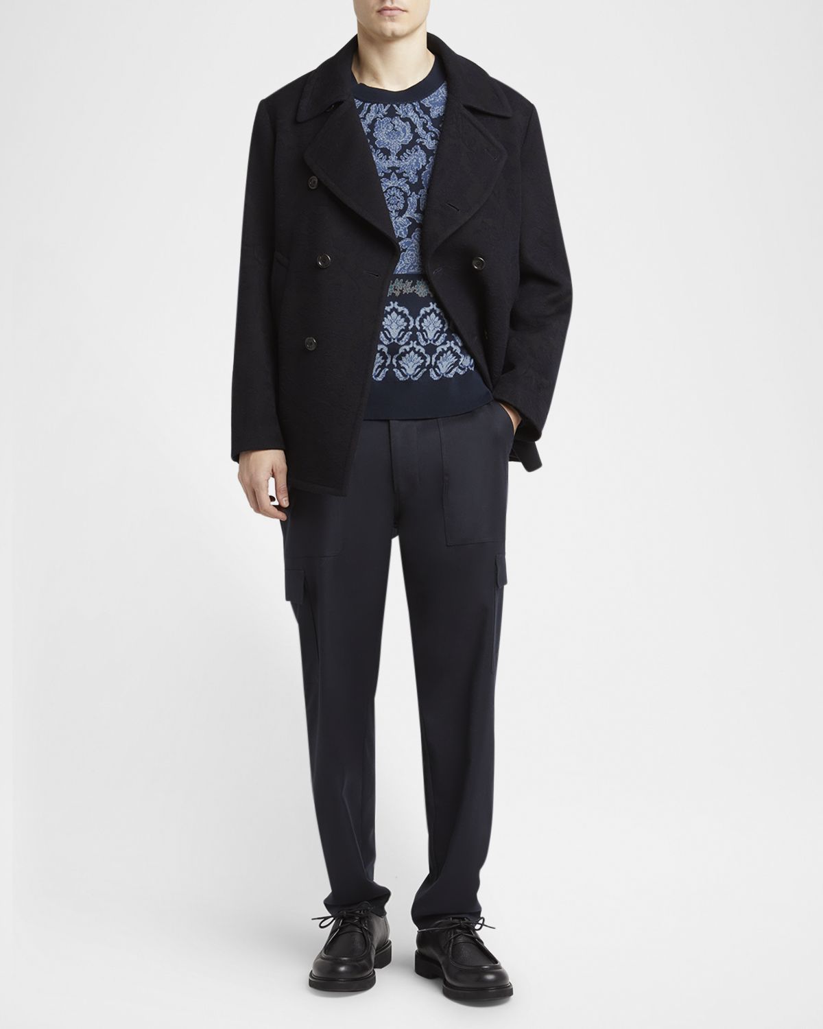 Etro Men 's Cotton Damask Jacquard Crewneck Sweater