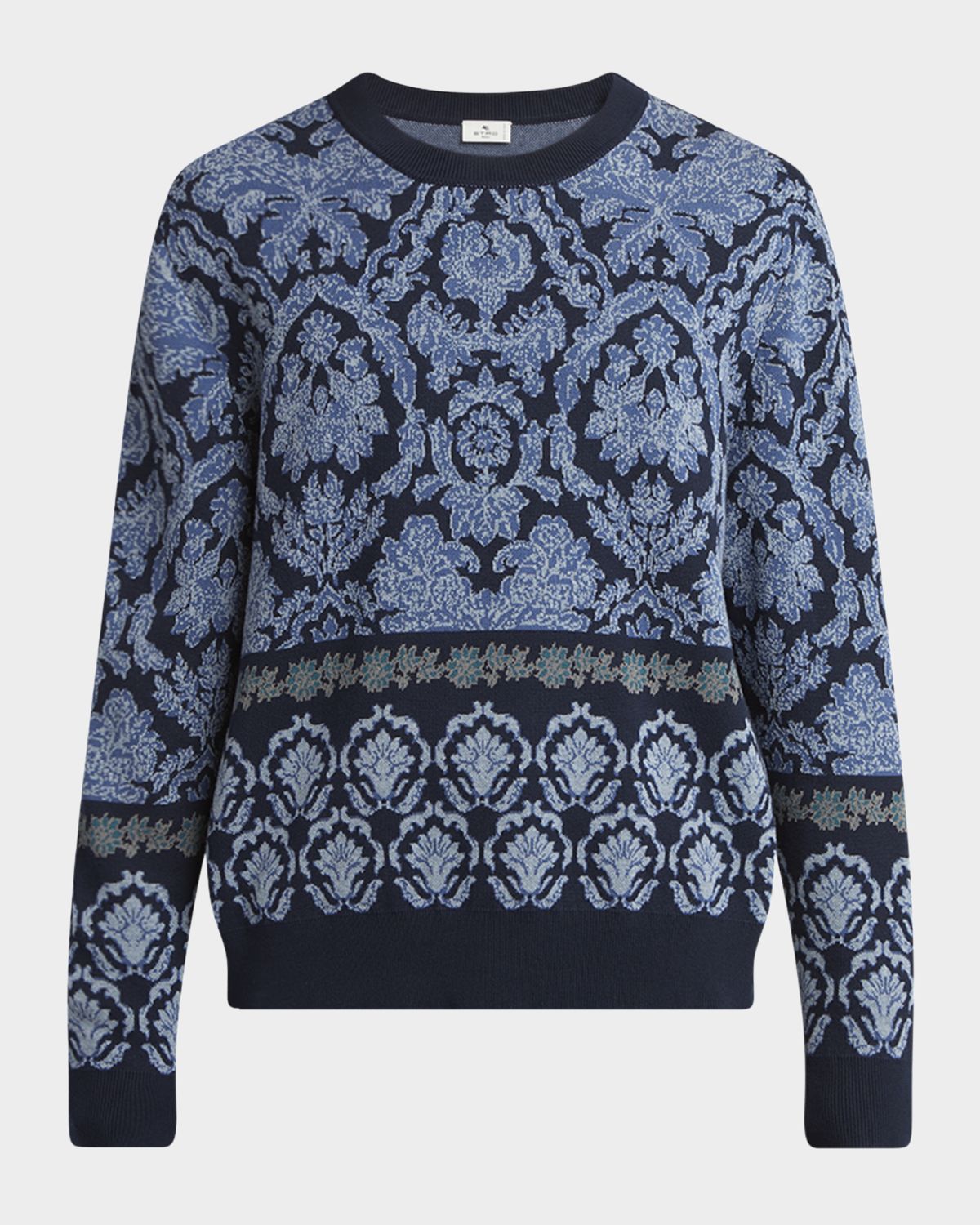 Etro Men 's Cotton Damask Jacquard Crewneck Sweater