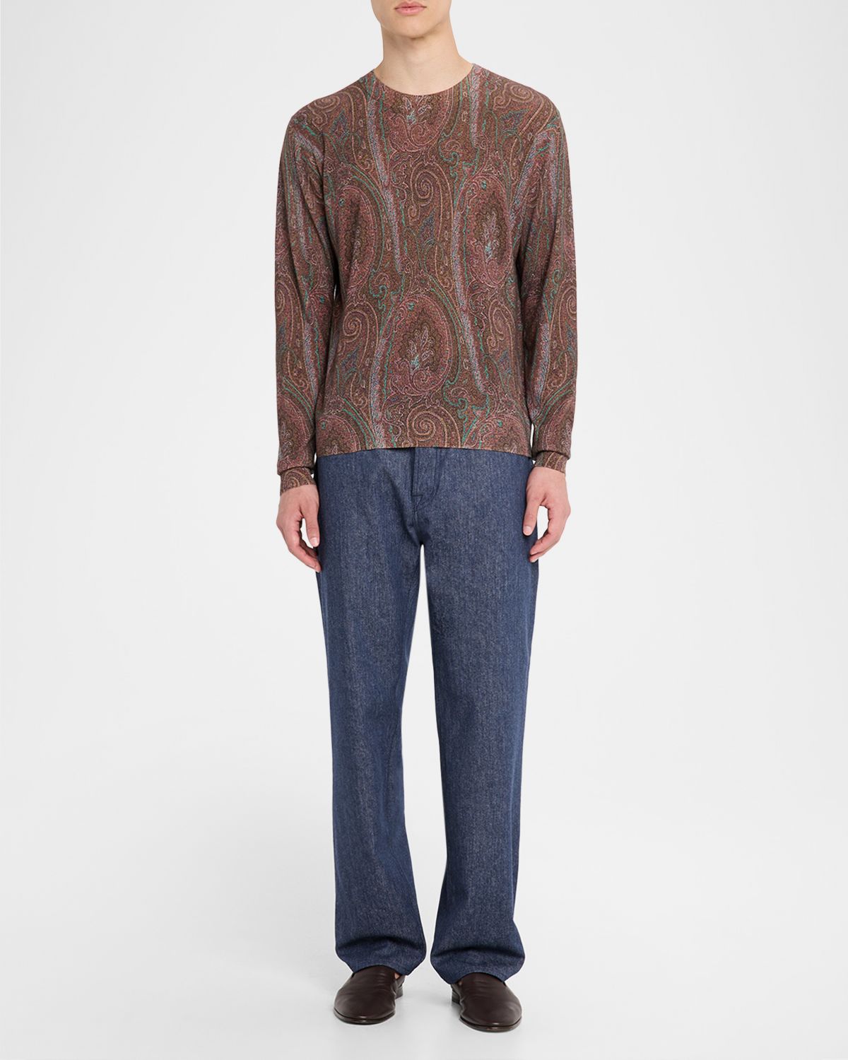 Etro Men 's Silk and Cashmere Multi-Paisley Crewneck Sweater