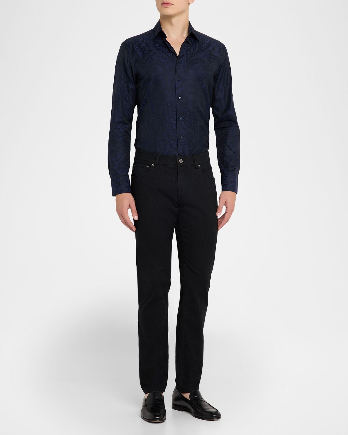 Etro Men 's Tonal Jacquard Denim Straight-Leg Jeans