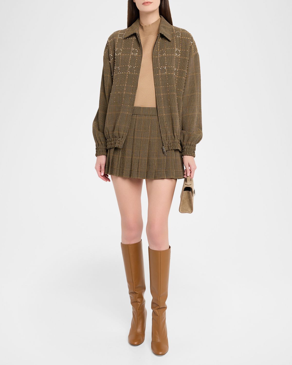 Golden Goose Journey Prince of Wales Pleated Mini Skirt