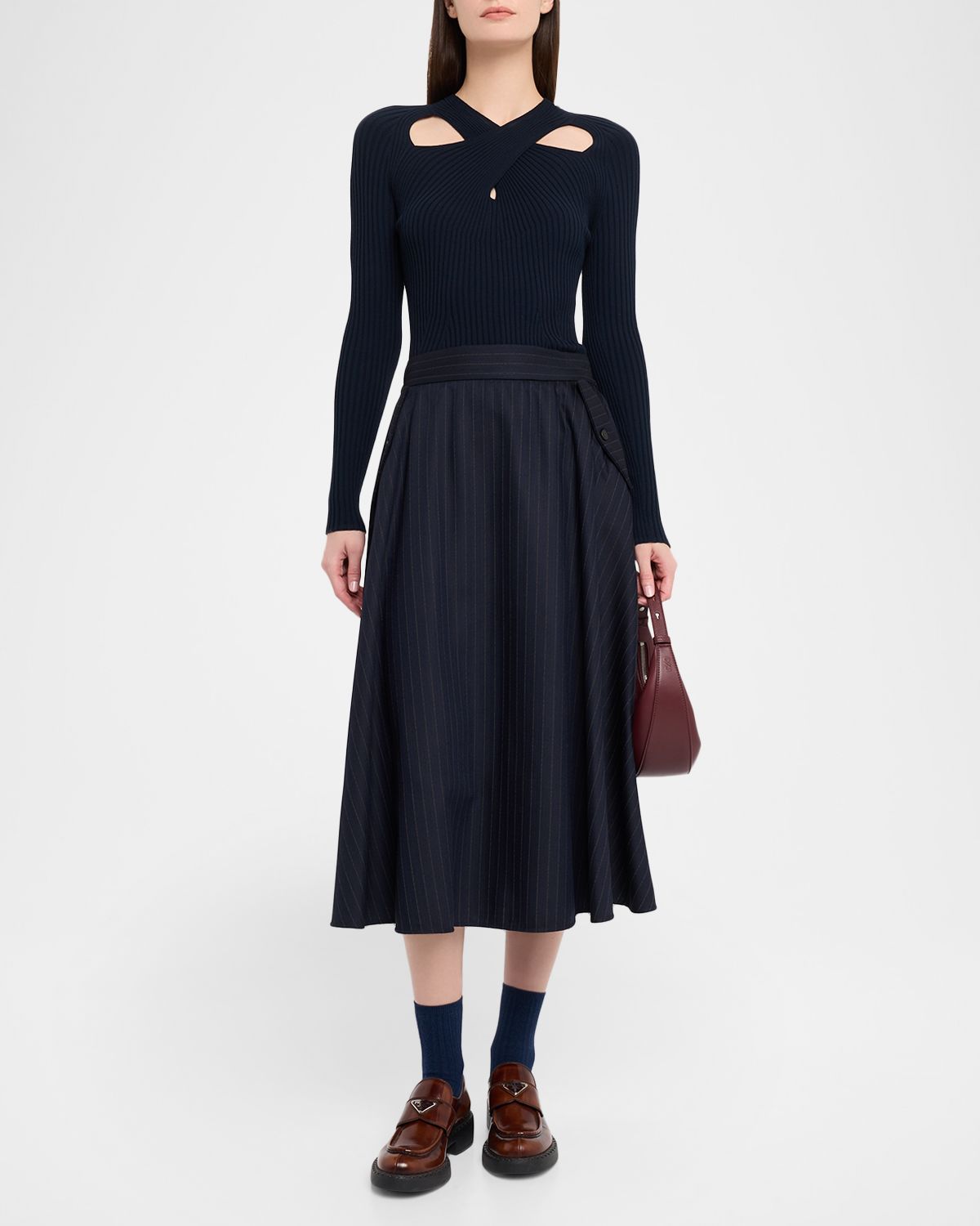 Golden Goose Journey Pinstripe Circle Skirt