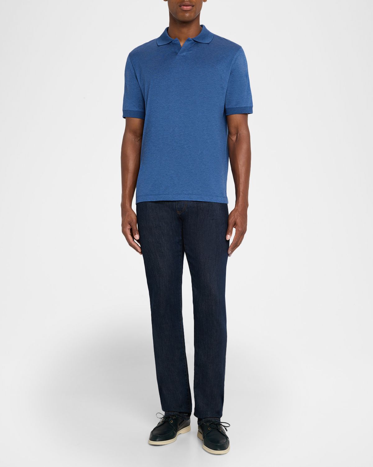 Canali Men 's Cotton Johnny Collar Polo Shirt