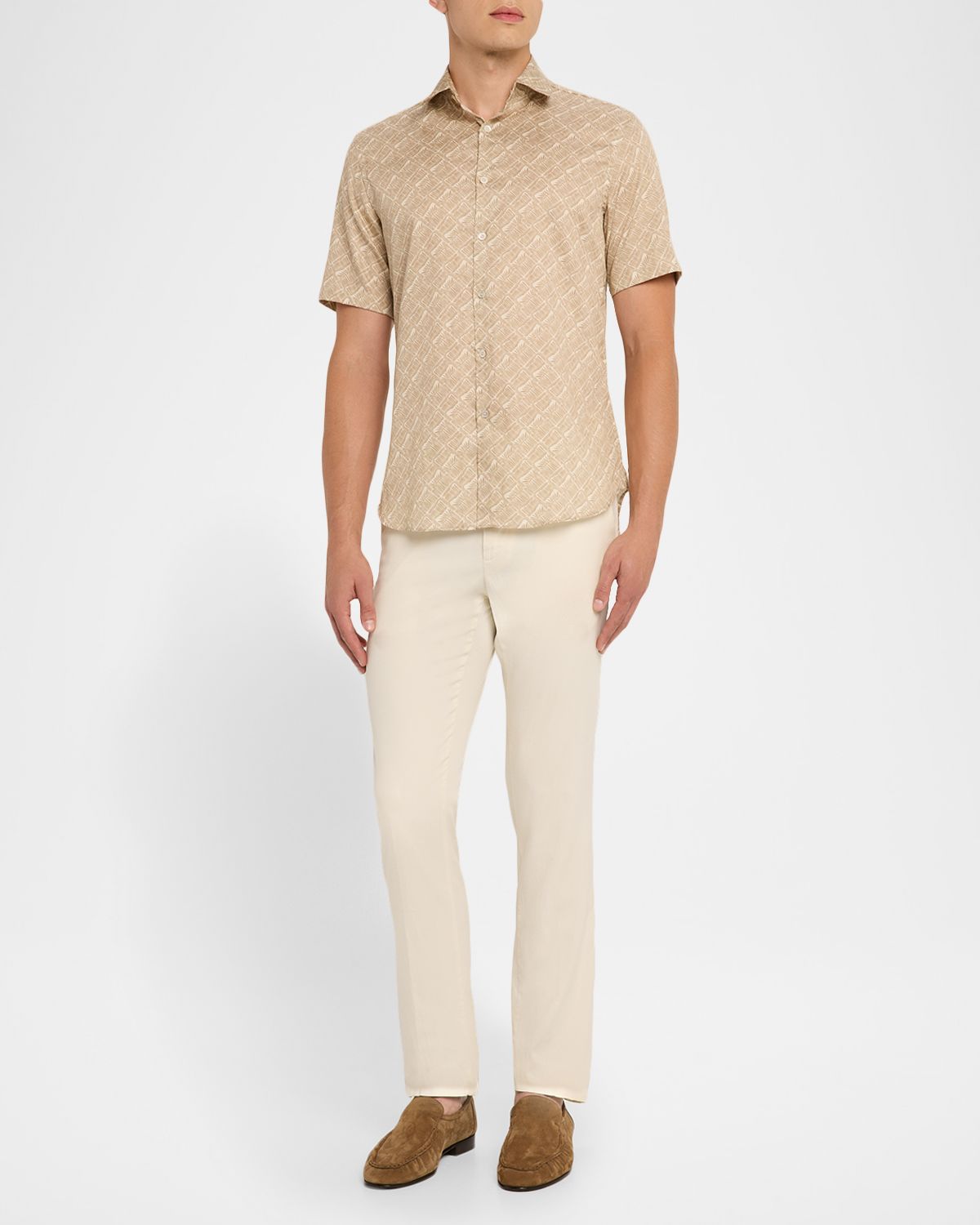 Canali Men 's Foliage-Print Cotton Short-Sleeve Shirt