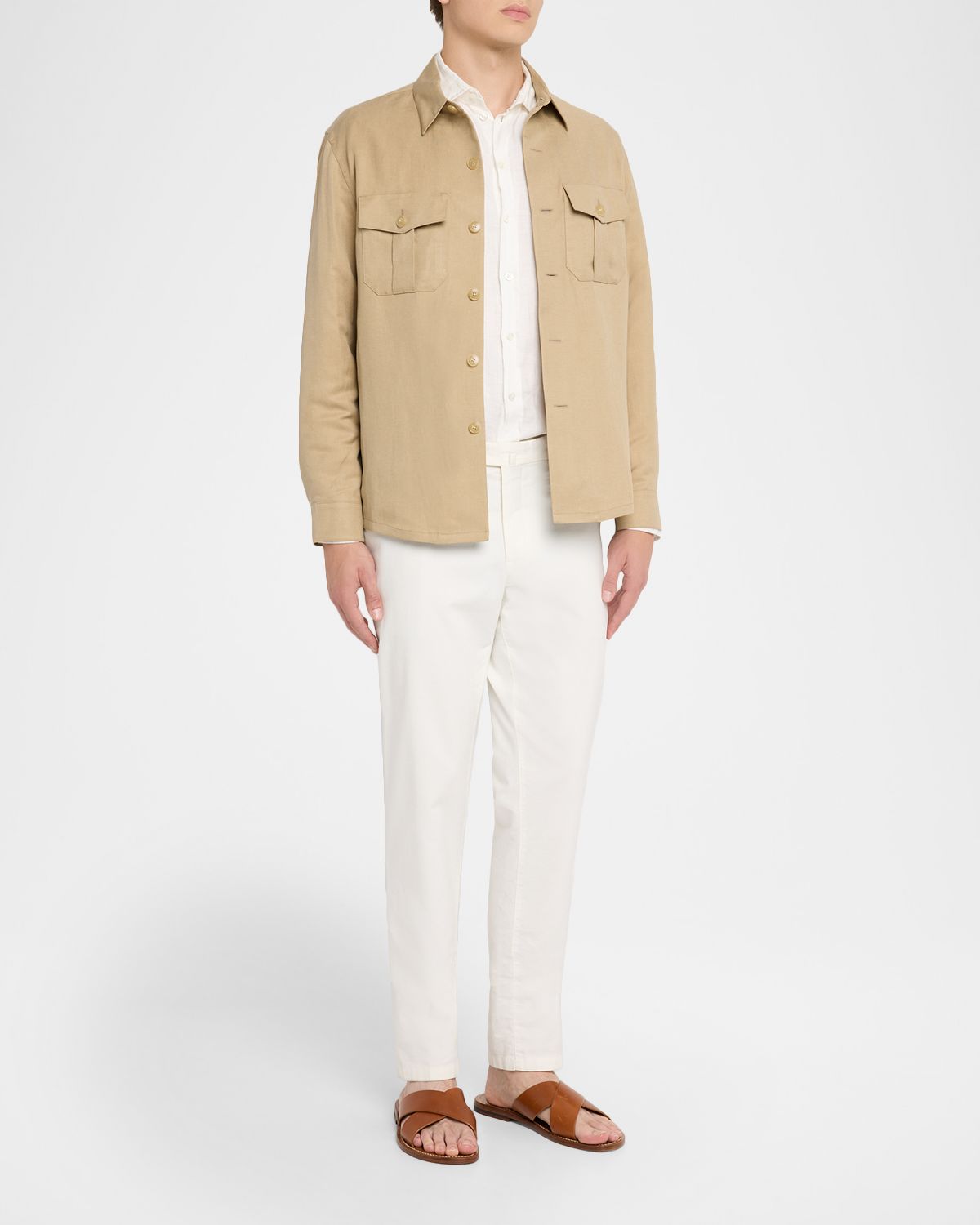 Canali Men 's Linen and Silk Button-Front Overshirt