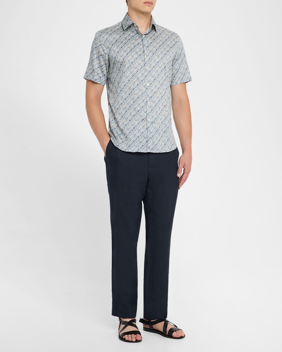 Canali Men 's Printed Cotton Short-Sleeve Shirt