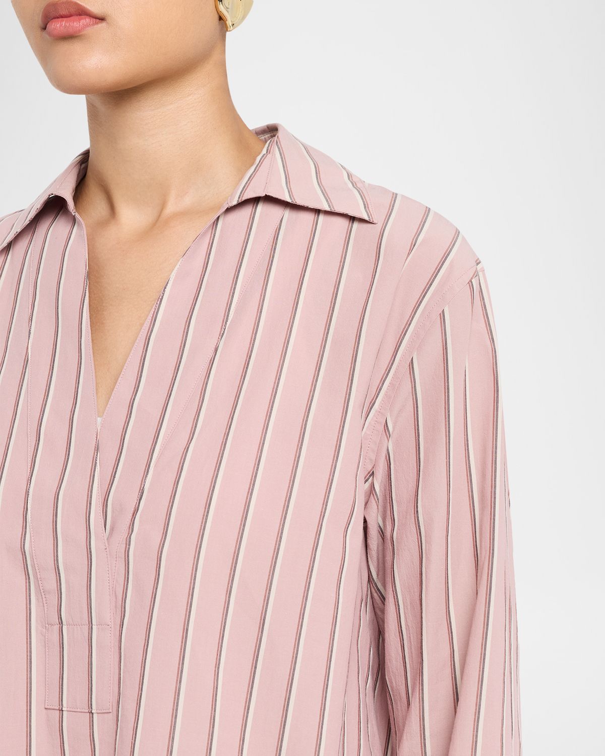 Vince Pinstripe Long-Sleeve Popover Shirt | Thumbnail 5 Vince Pinstripe Long-Sleeve Popover Shirt | Thumbnail 5