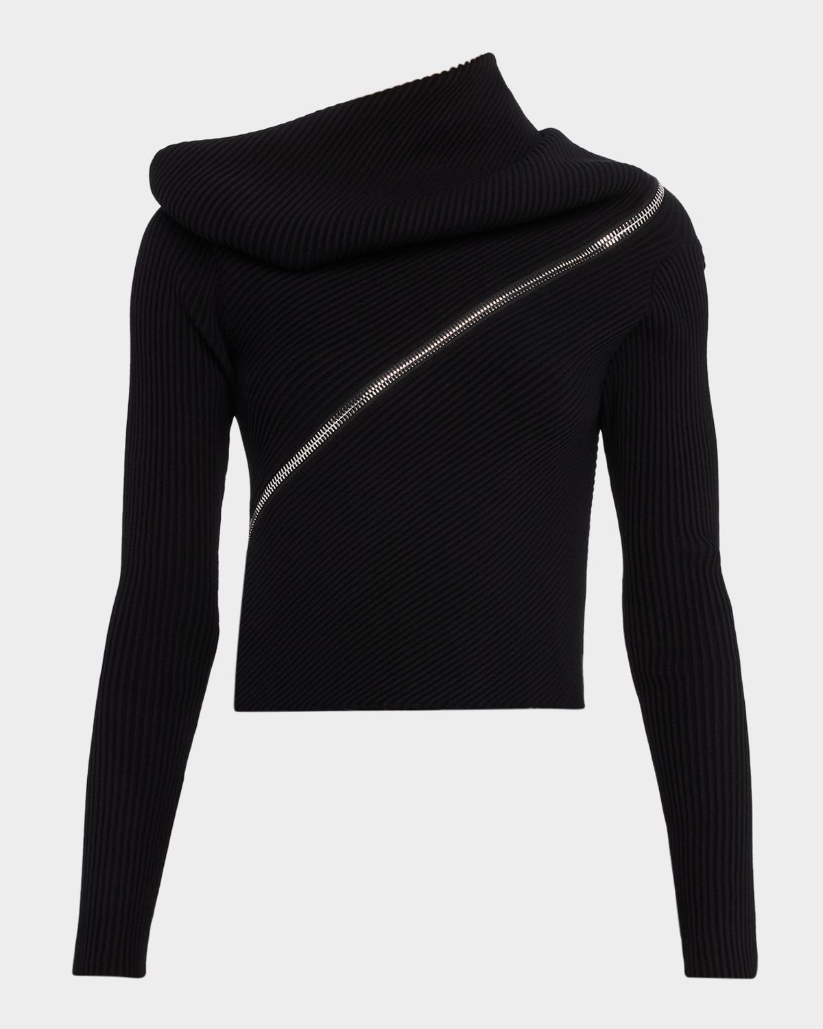 Jean Paul Gaultier Spiral Zipped Cowl-Neck Rib Crop Sweater
