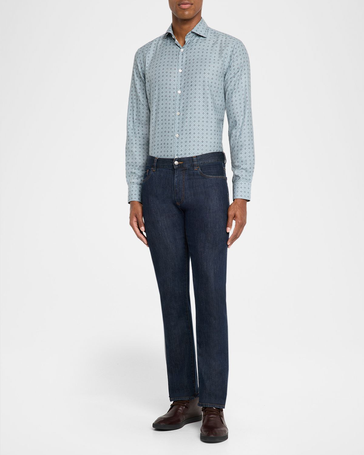 Canali Men 's Cotton and Lyocell Geometric-Print Sport Shirt