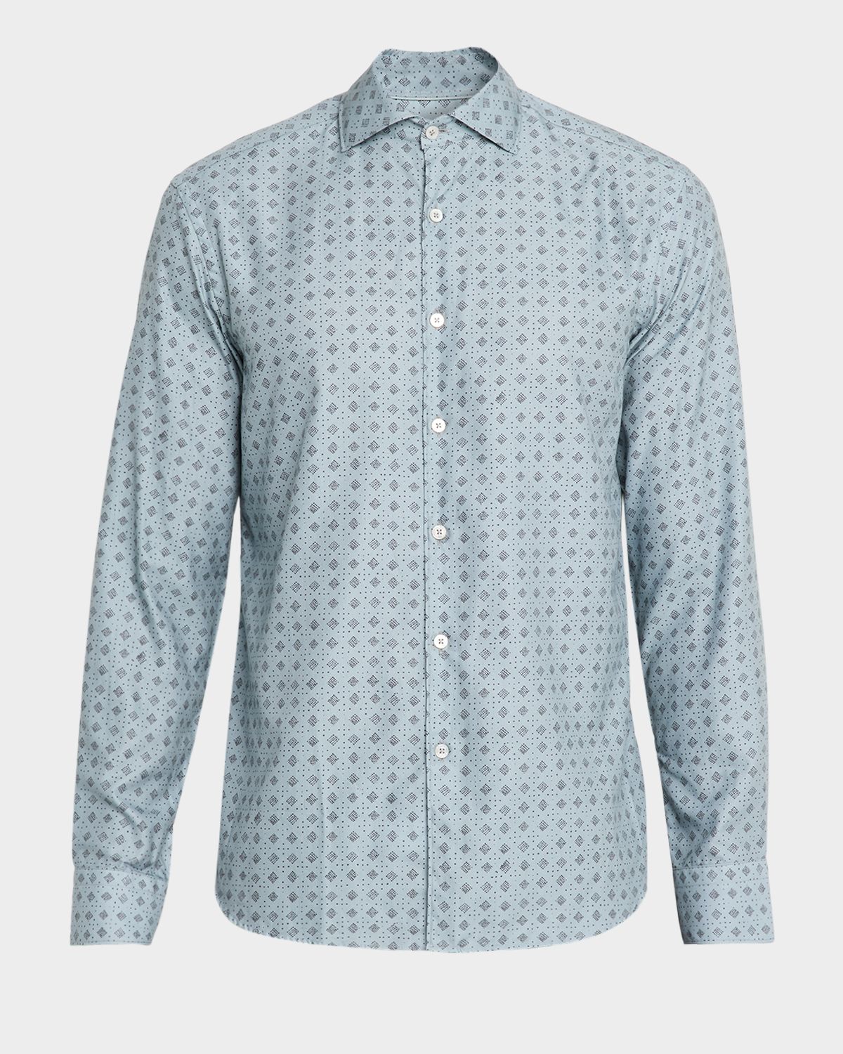 Canali Men 's Cotton and Lyocell Geometric-Print Sport Shirt