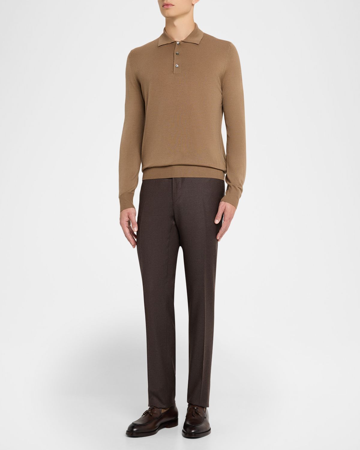 Canali Men 's Wool Knit Long-Sleeve Polo Shirt