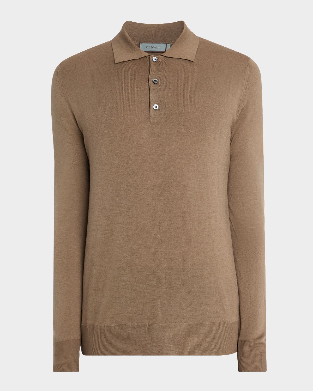 Canali Men 's Wool Knit Long-Sleeve Polo Shirt