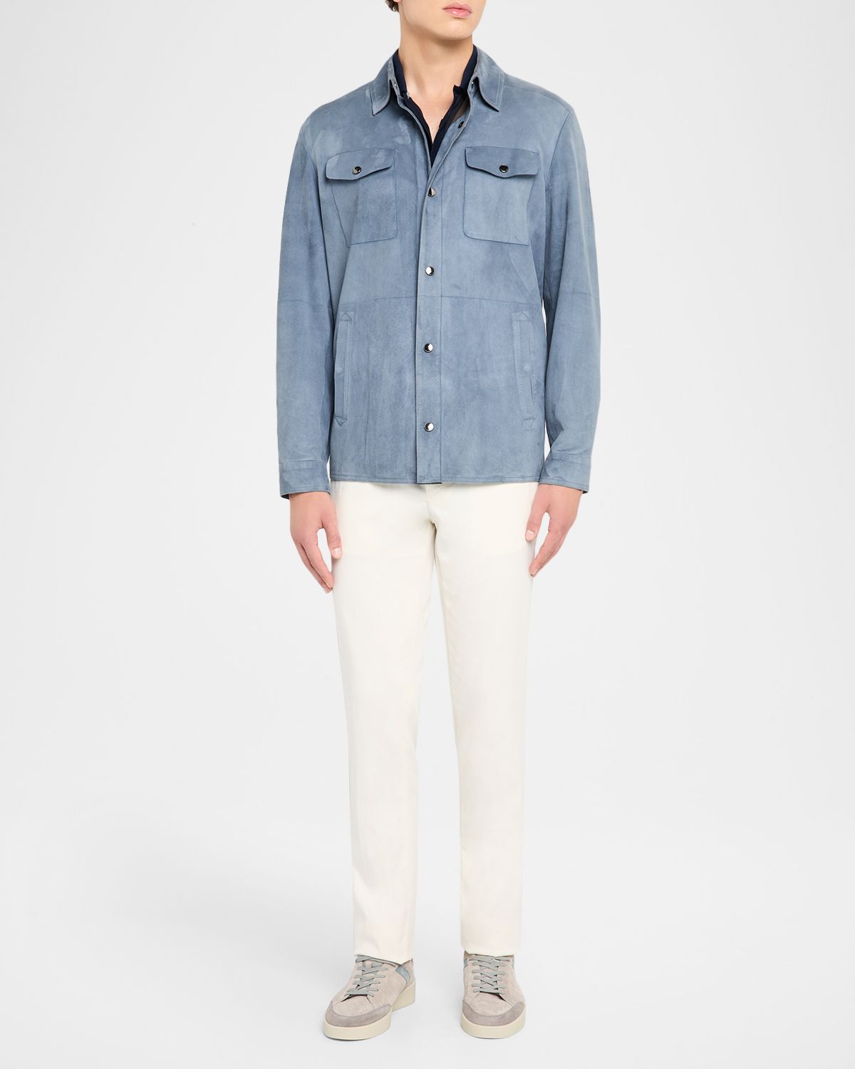 Canali Men 's Nuvola Suede Snap-Front Overshirt