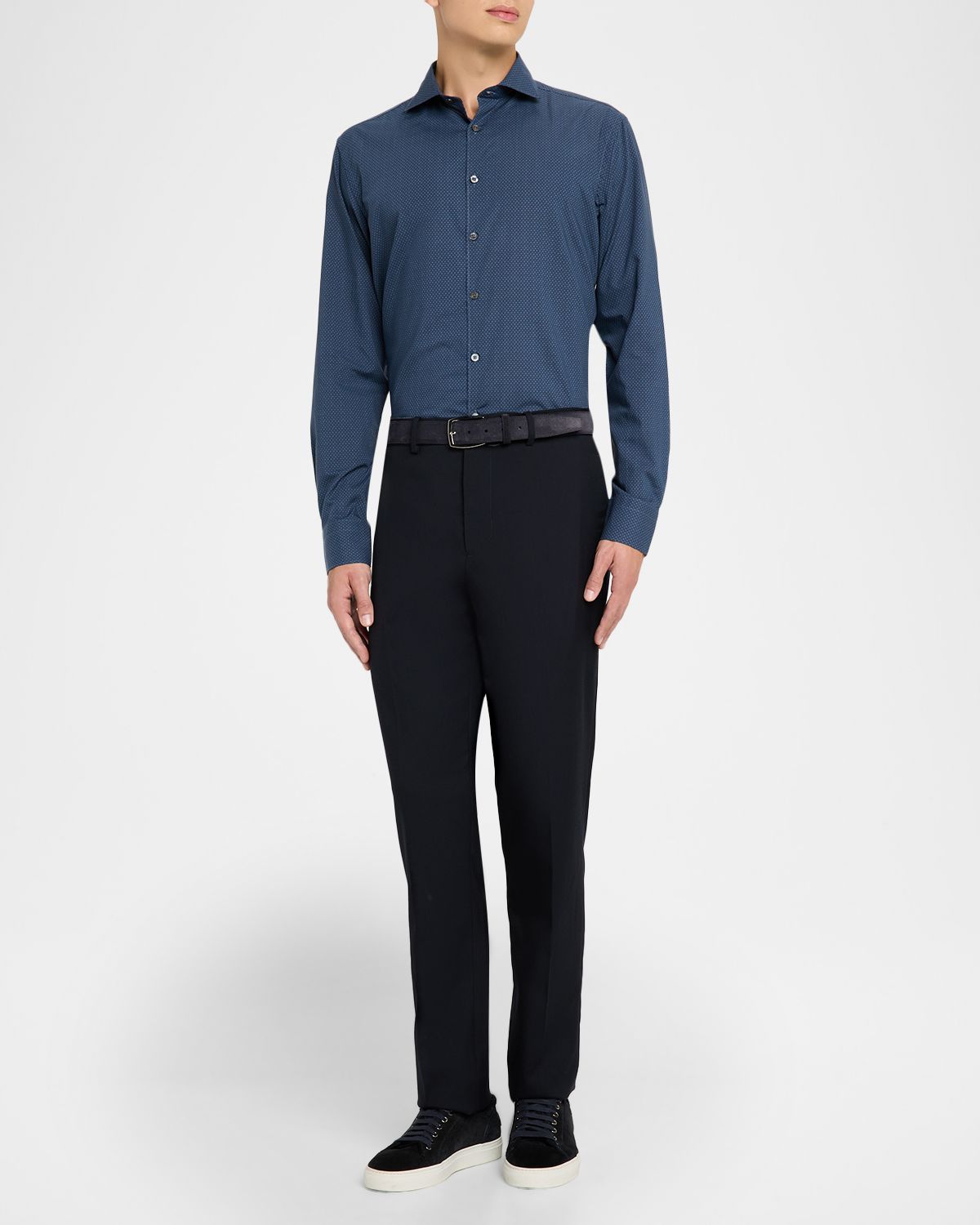 Canali Men 's Neat Geometric Cotton and Lyocell Sport Shirt