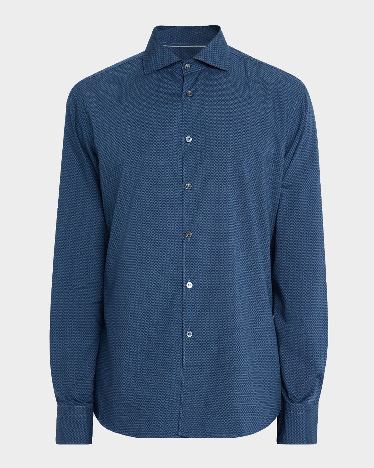 Canali Men 's Neat Geometric Cotton and Lyocell Sport Shirt