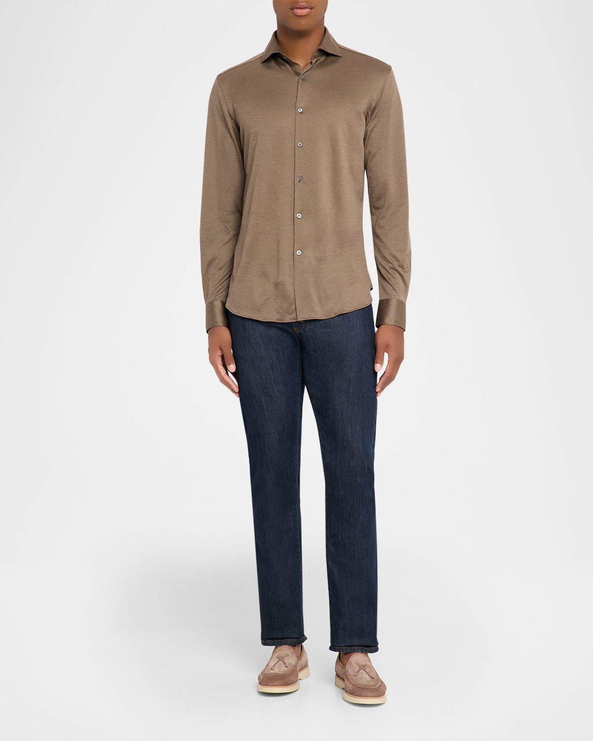 Canali Men 's Cotton and Lyocell Jersey Sport Shirt