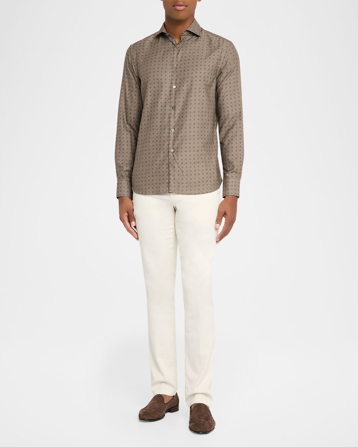 Canali Men 's Cotton and Lyocell Geometric-Print Sport Shirt