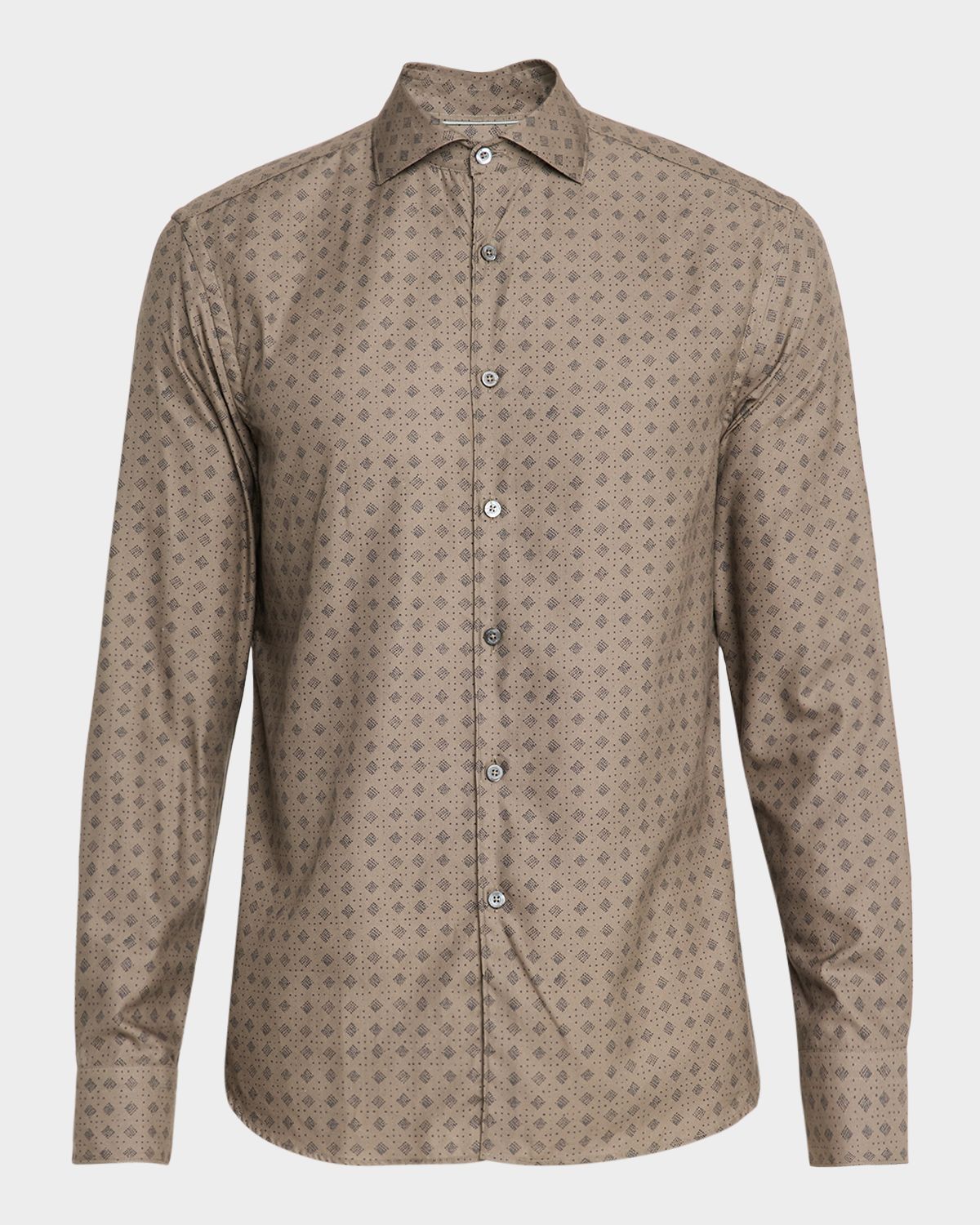 Canali Men 's Cotton and Lyocell Geometric-Print Sport Shirt