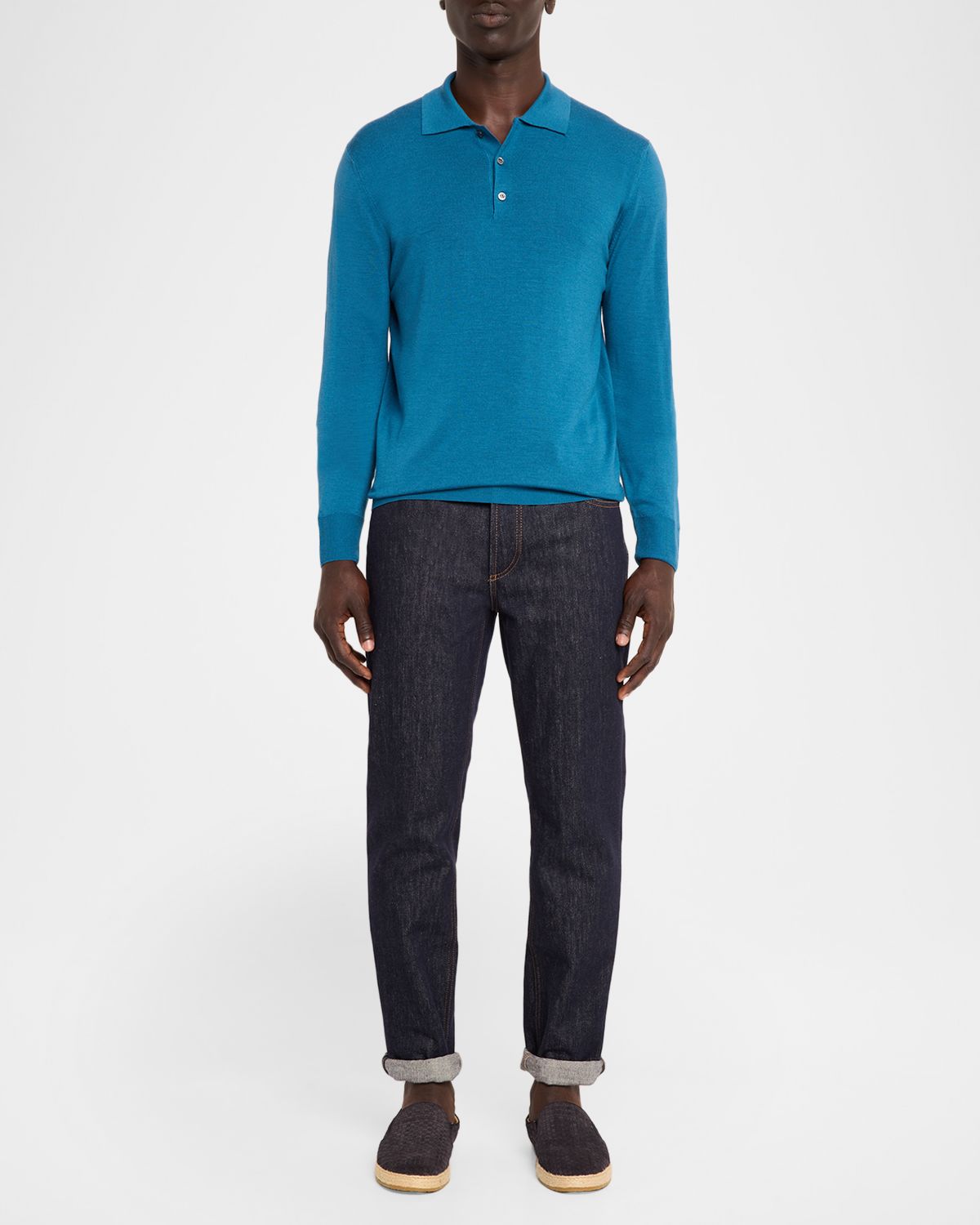 Canali Men 's Merino Wool Knit Polo Sweater