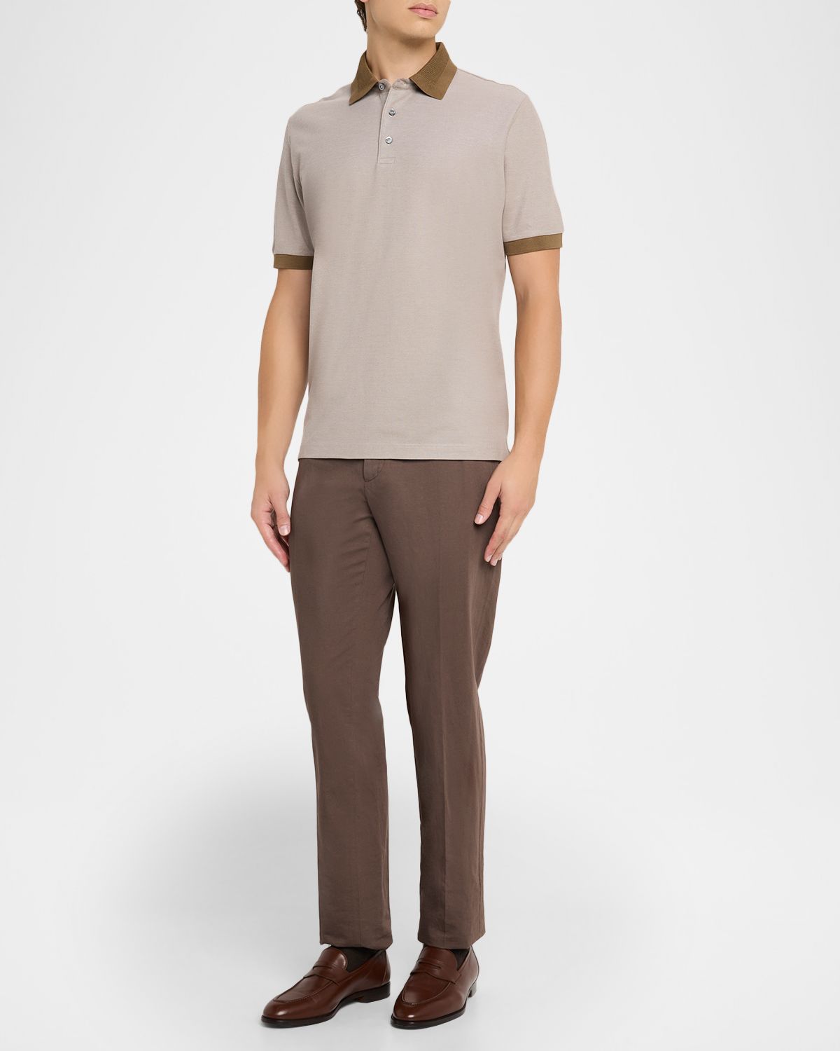 Canali Men 's Contrast-Trim Cotton Pique Polo Shirt