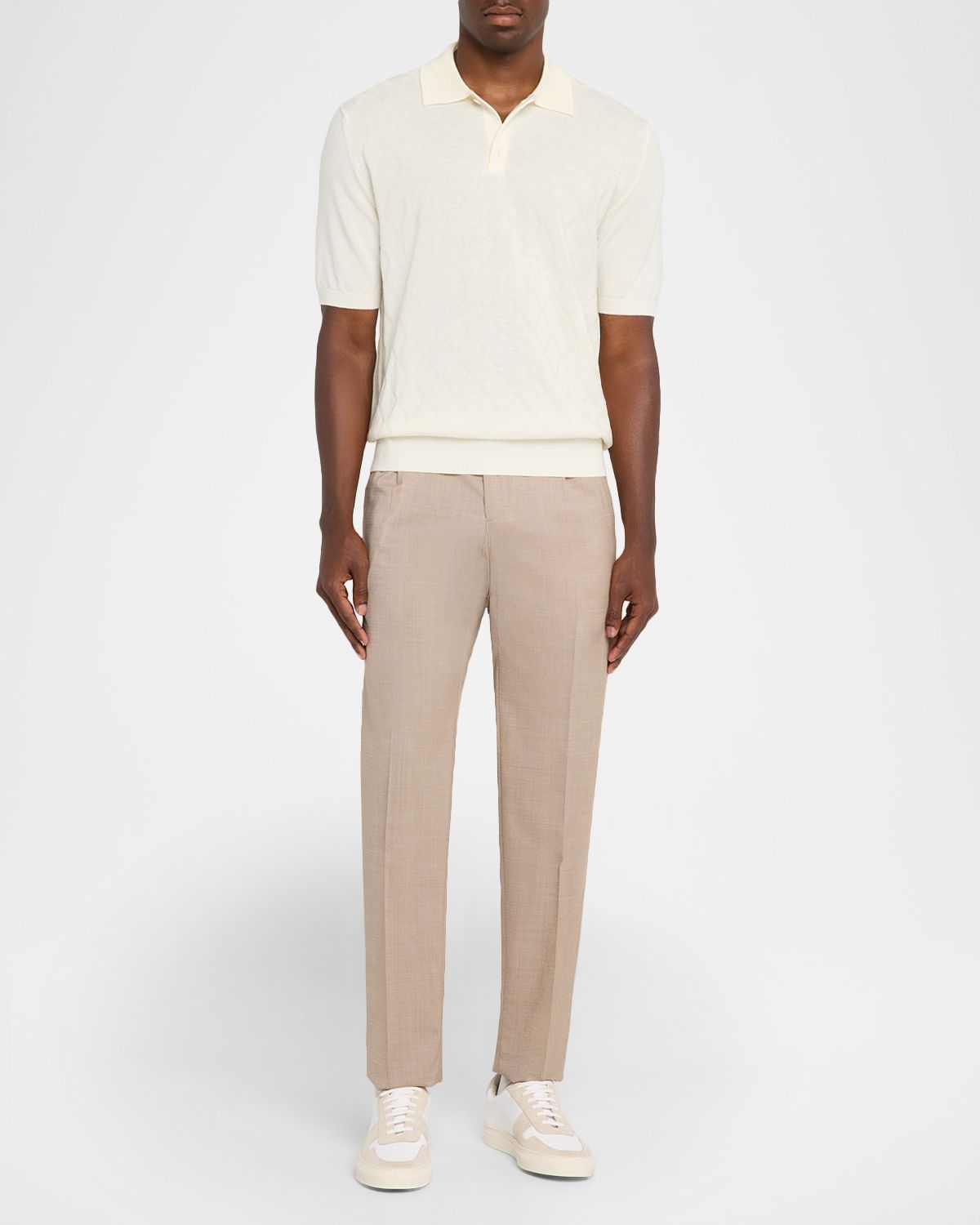 Canali Men 's Diamond Knit Wool Short-Sleeve Polo Sweater