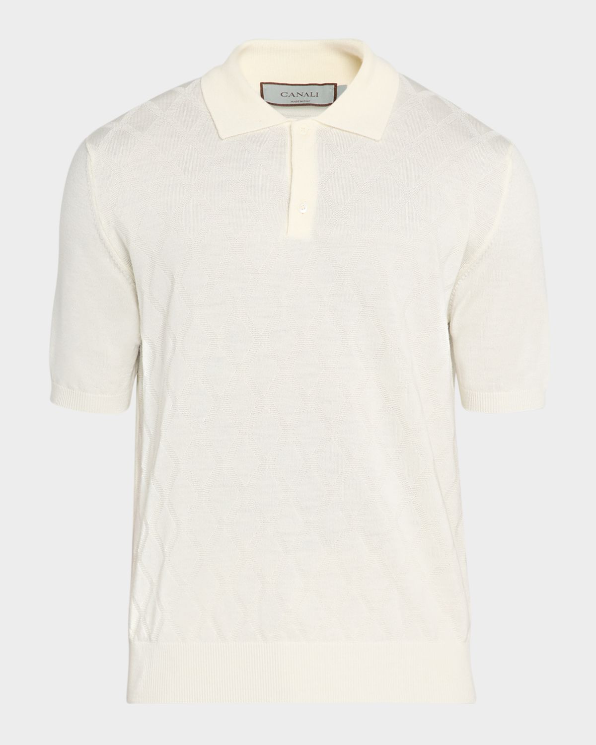 Canali Men 's Diamond Knit Wool Short-Sleeve Polo Sweater
