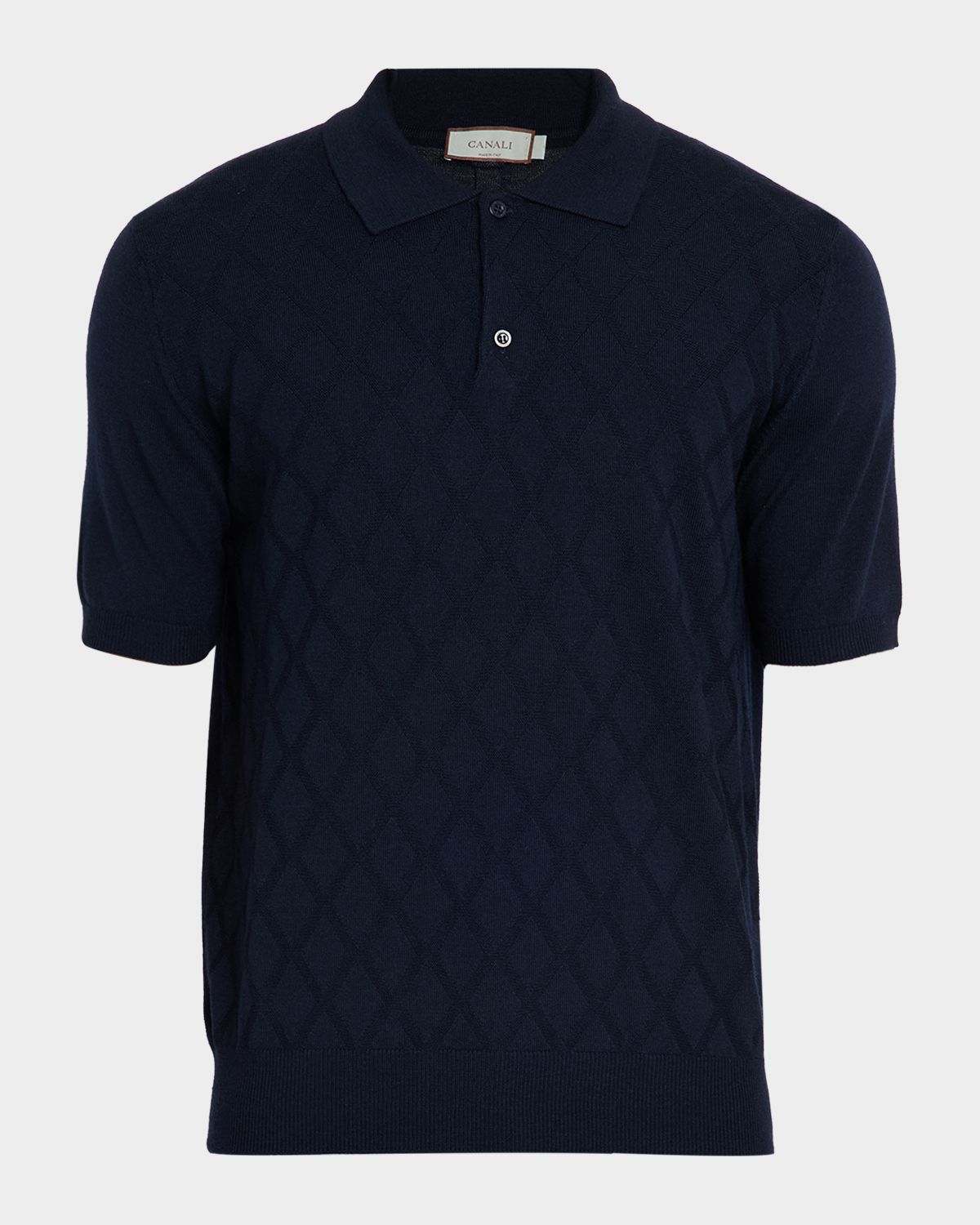Canali Men 's Diamond Knit Wool Short-Sleeve Polo Sweater