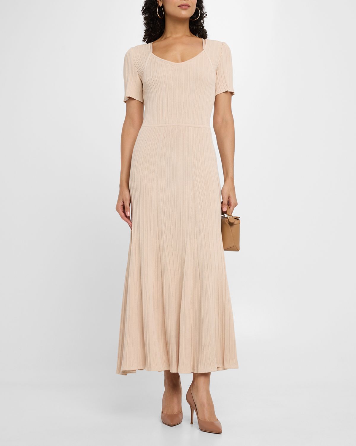 Misook Fit & Flare Ribbed Knit Maxi Dress
