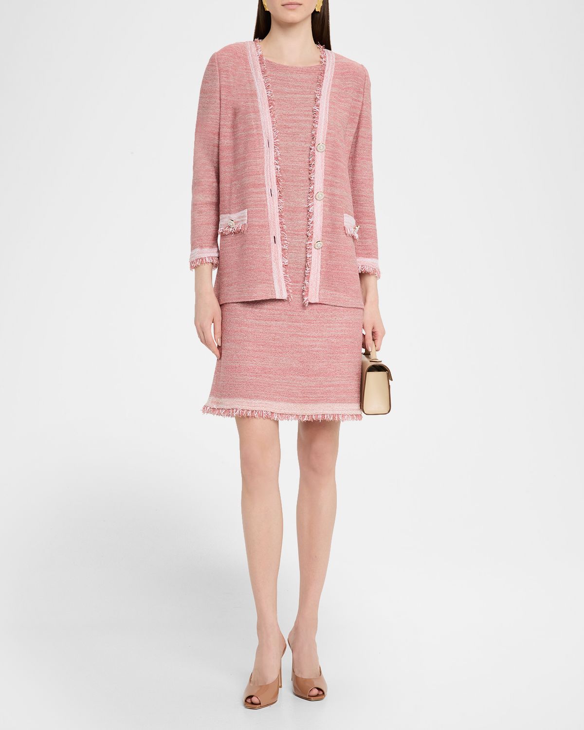 Misook Heritage Fringe-Trim Melange Knit Jacket