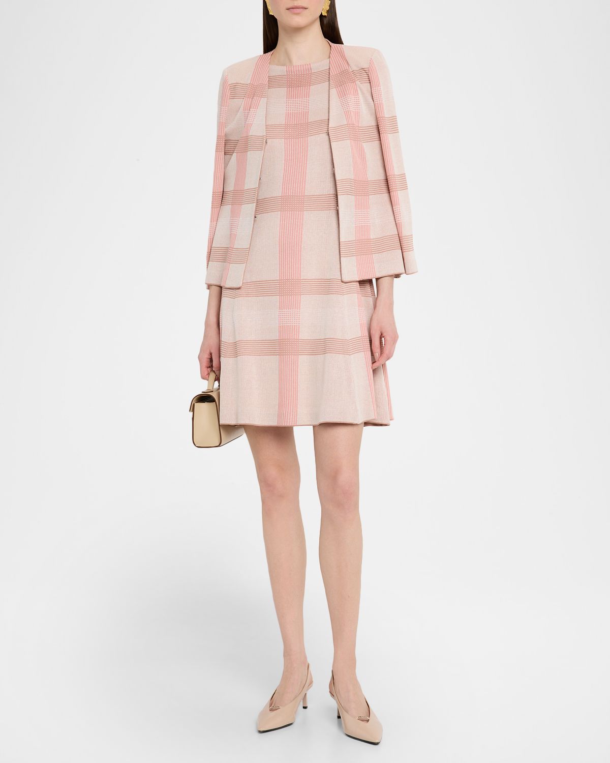 Misook Fit-&-Flare Plaid Knit Dress