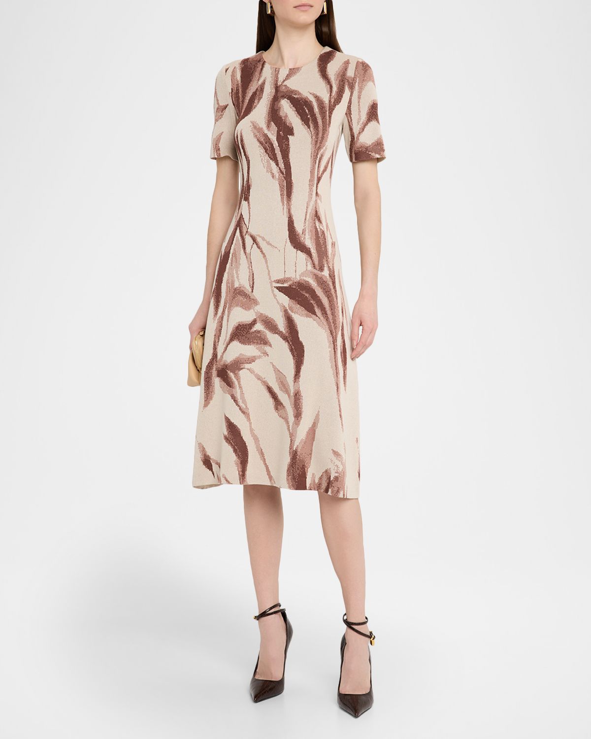 Misook A-Line Botanical Jacquard Soft Knit Midi Dress