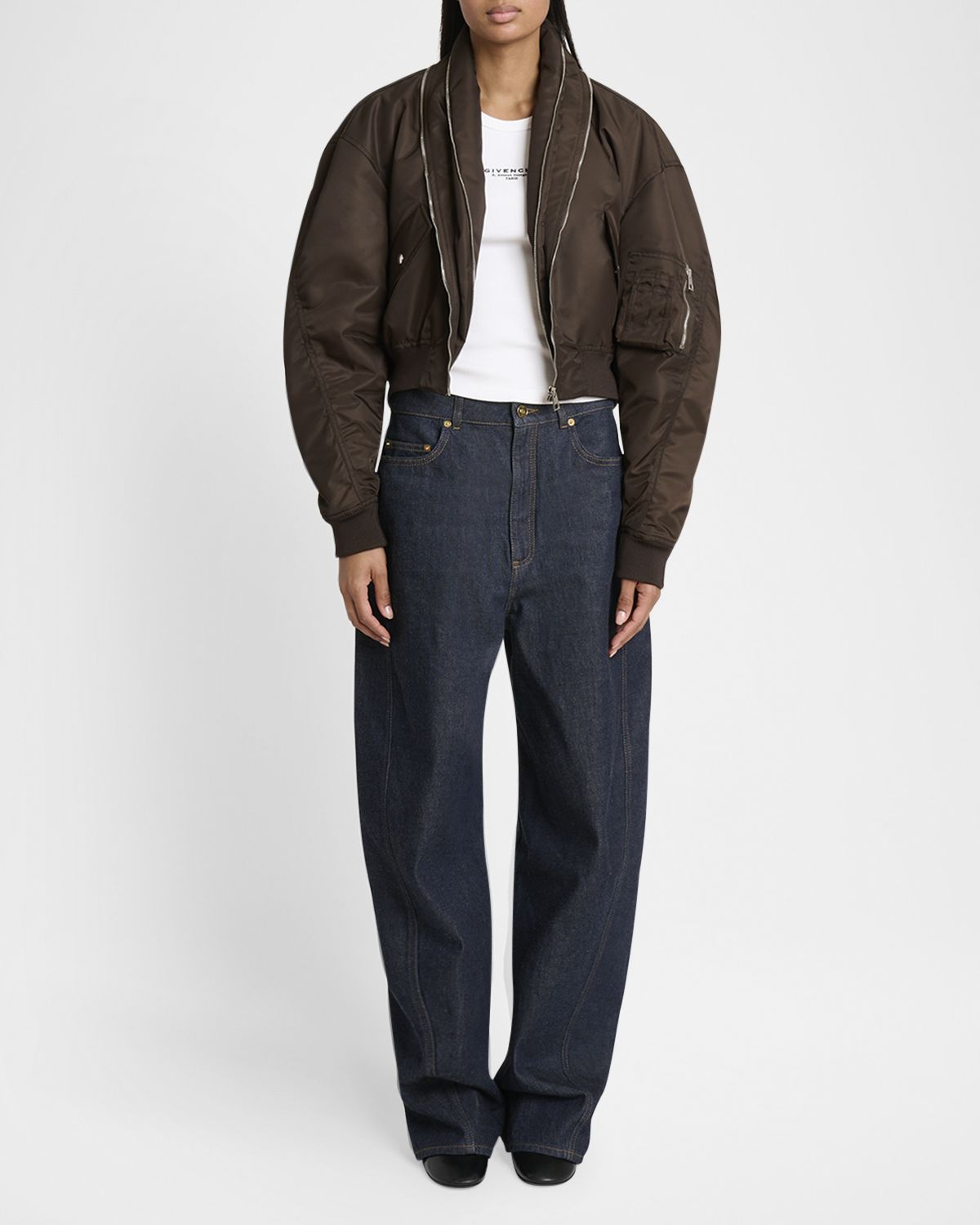 Givenchy Zipped Double Shawl-Collar Crop Bomber
