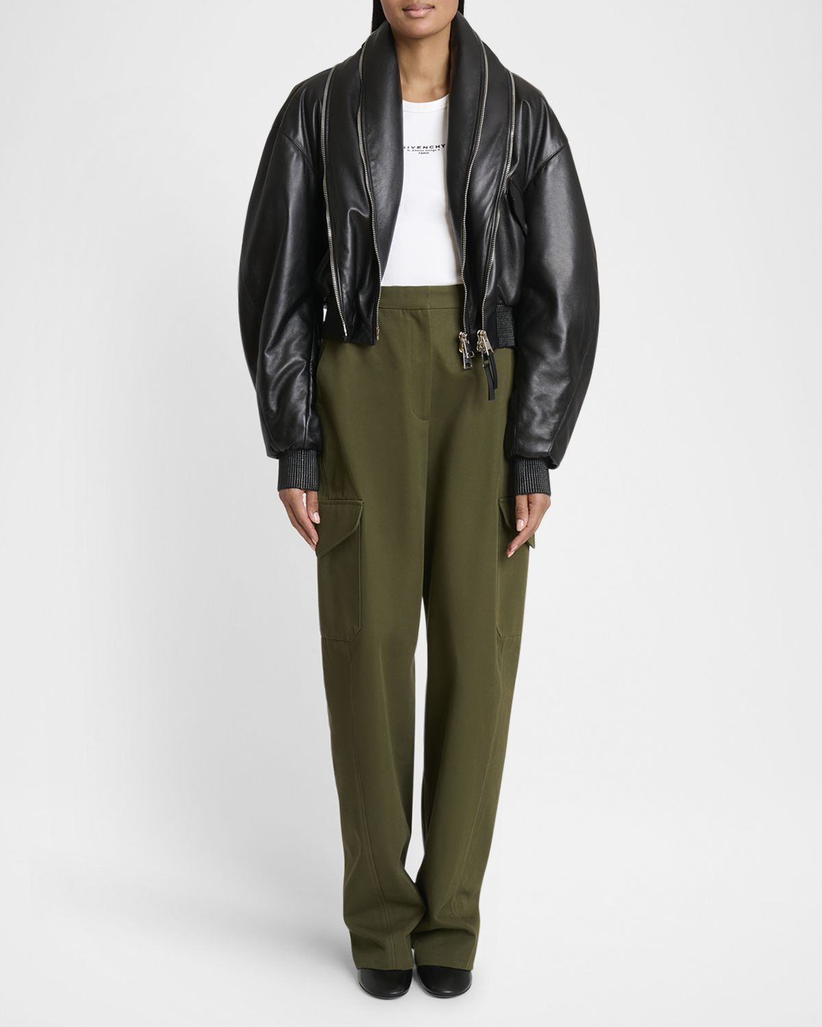 Givenchy Double Shawl-Collar Leather Crop Bomber Jacket