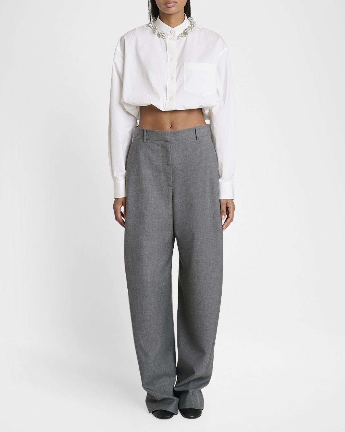 Givenchy Crystal Button-Down Crop Balloon Shirt