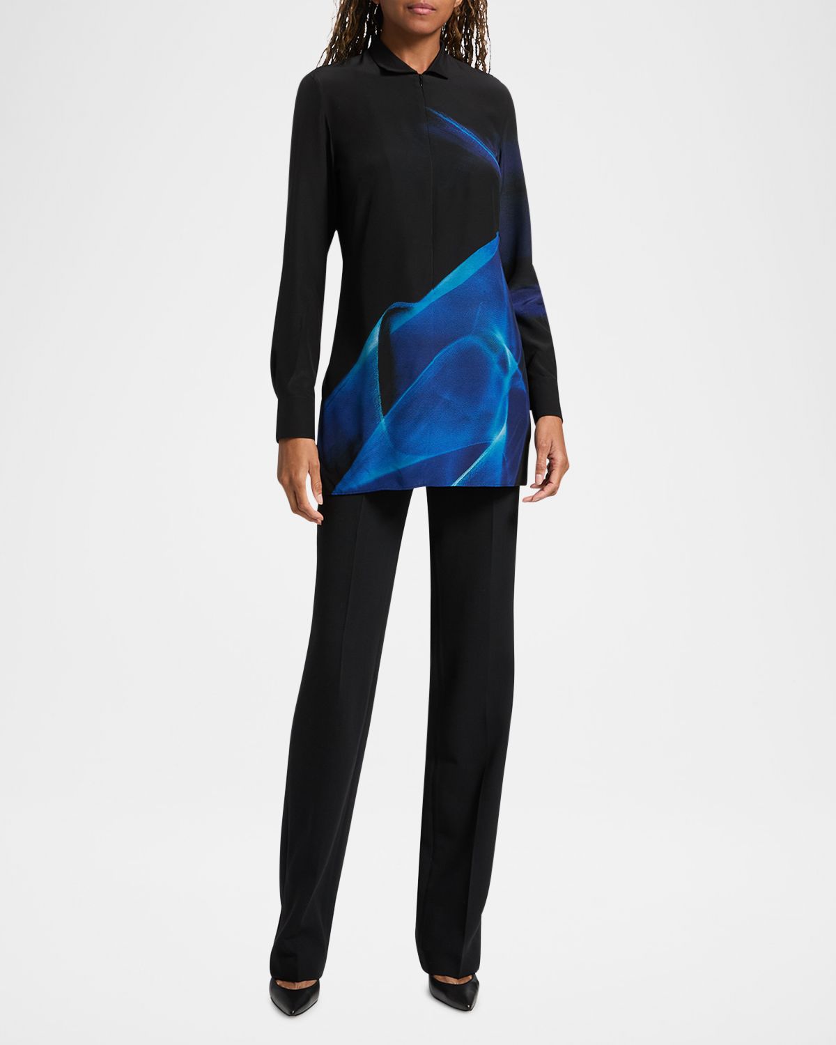 Akris Alyson 's Cyanotype Printed Mock-Neck Tunic Blouse