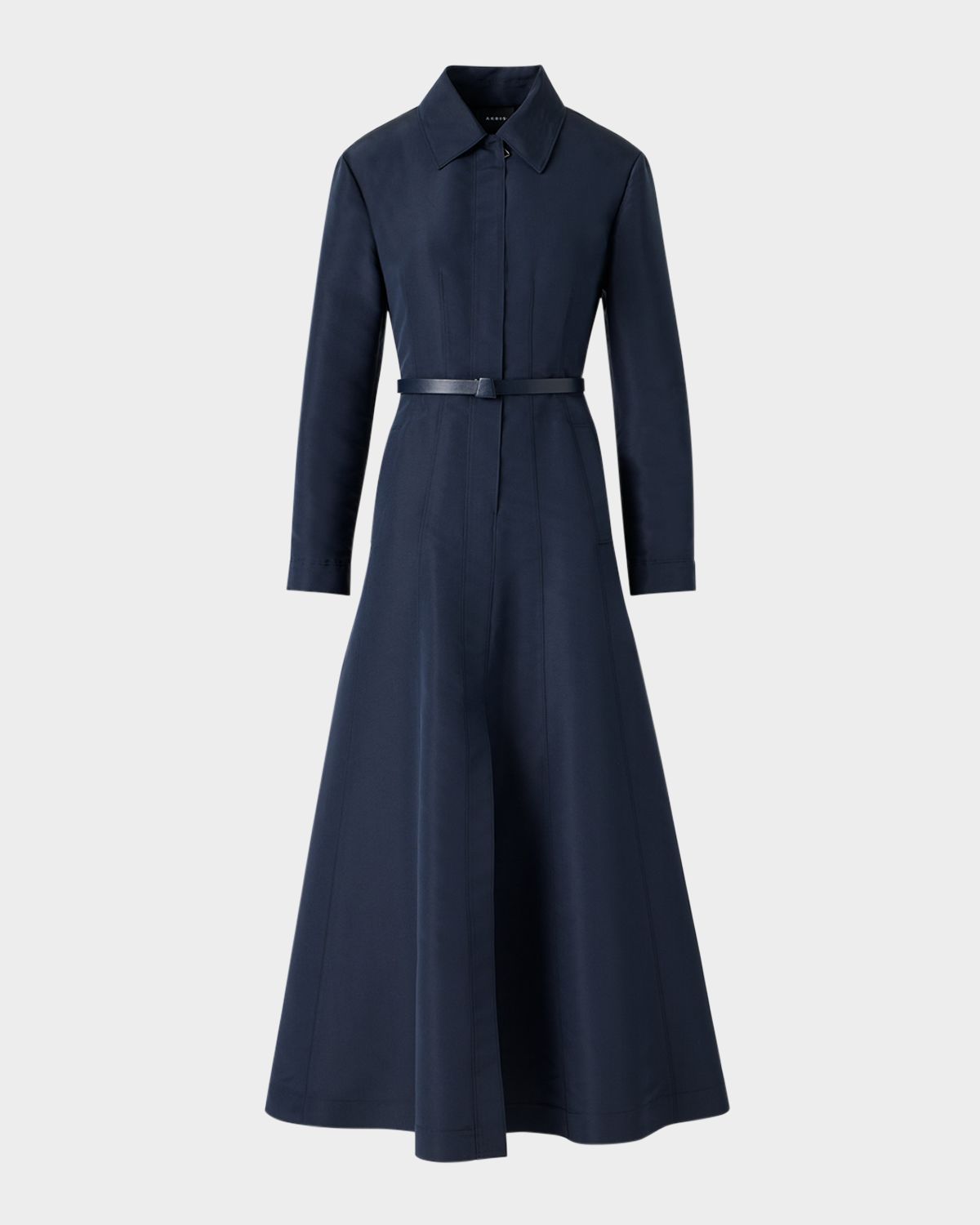 Akris Ottoman Silk Belted A-Line Midi Shirtdress