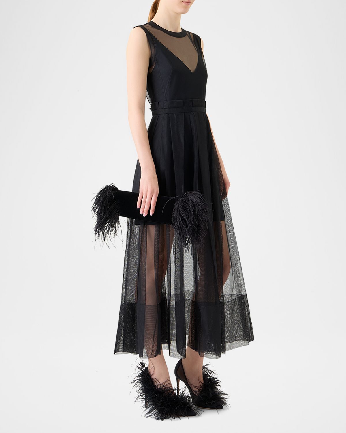 Akris Anouk Small Clutch Bag with Feather Trim