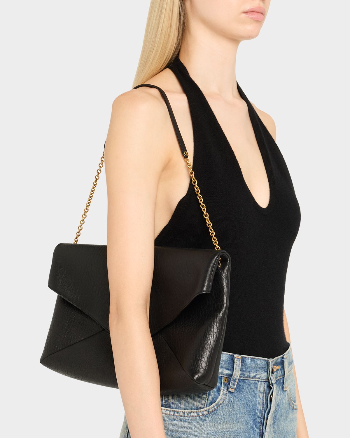 Saint Laurent YSL Envelope Clutch Bag in Grained Leather