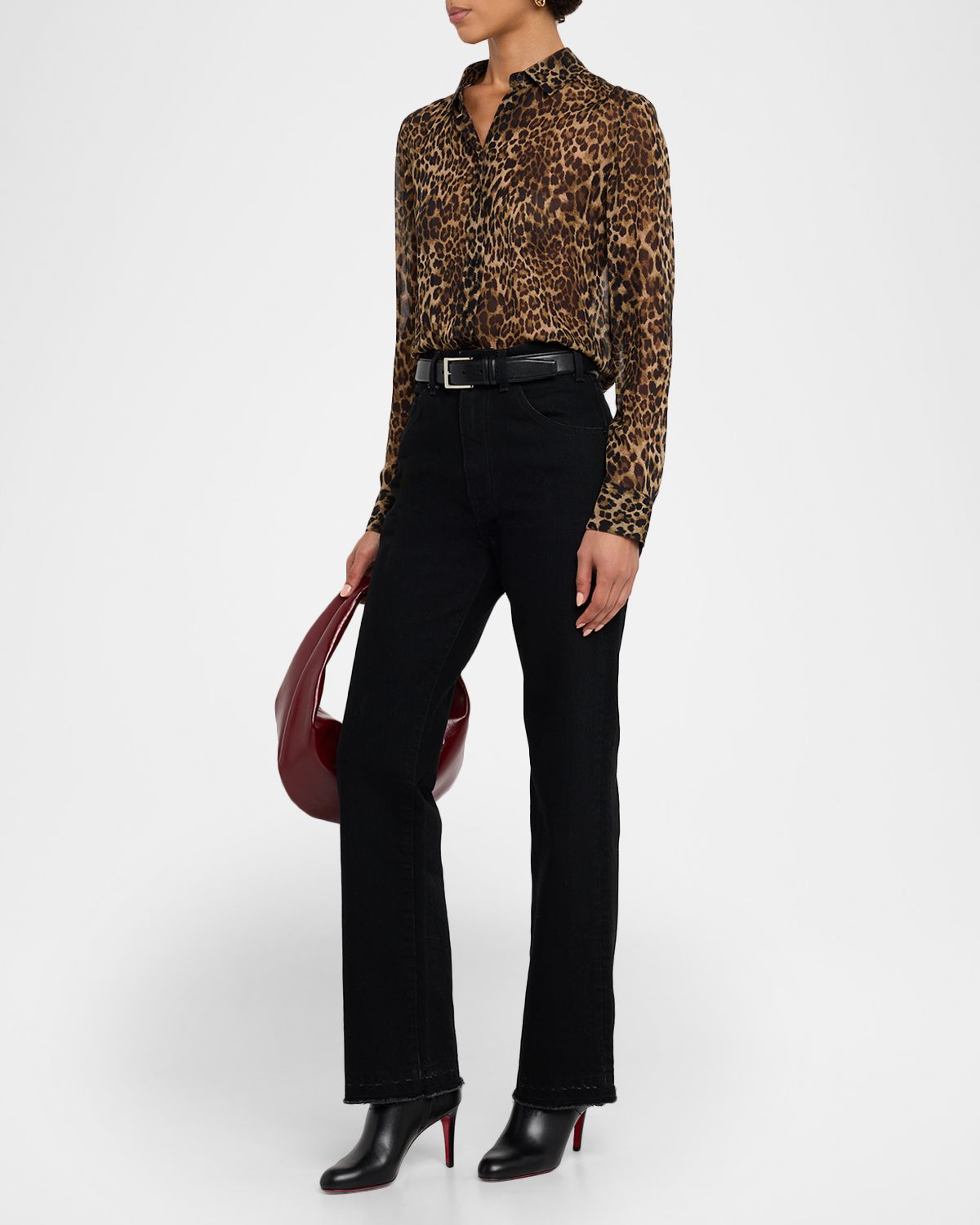 Nili Lotan Gaia Polka-Dot Silk Slim Button-Down Shirt