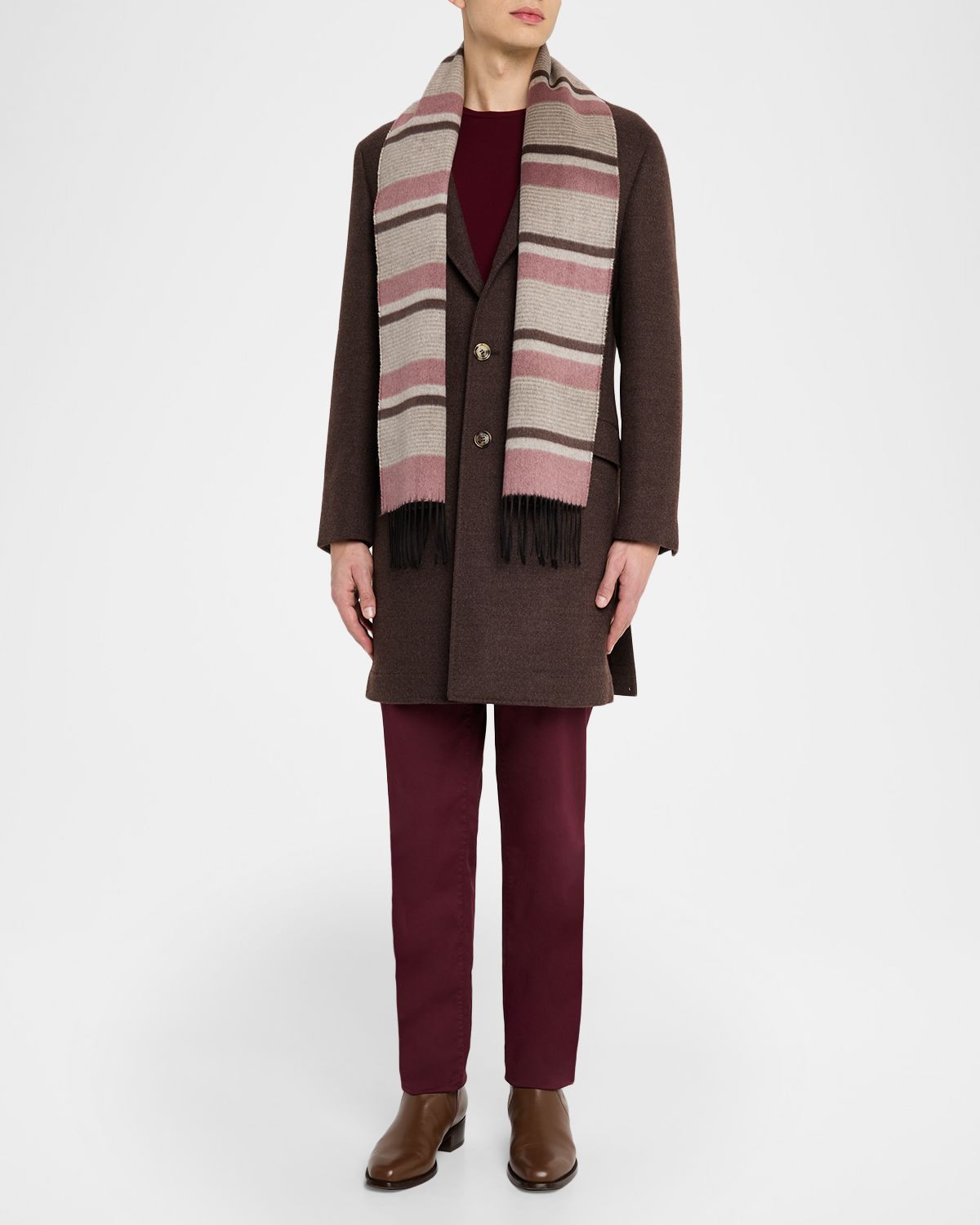 PIACENZA 1733 Men 's Rascar Solid to Stripe Silk and Cashmere Scarf
