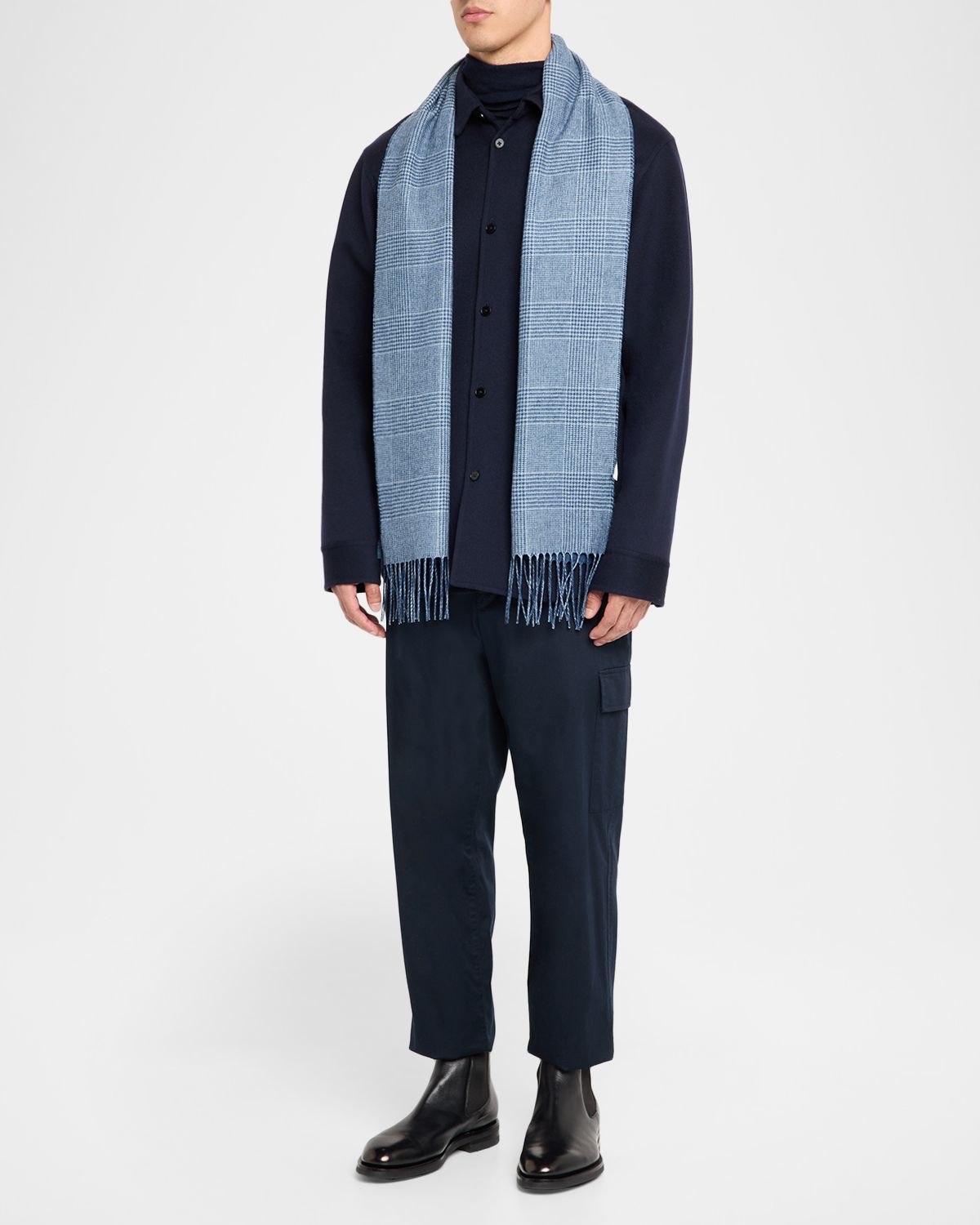 PIACENZA 1733 Men 's Dallas Cashmere and Silk Solid To Houndstooth Scarf