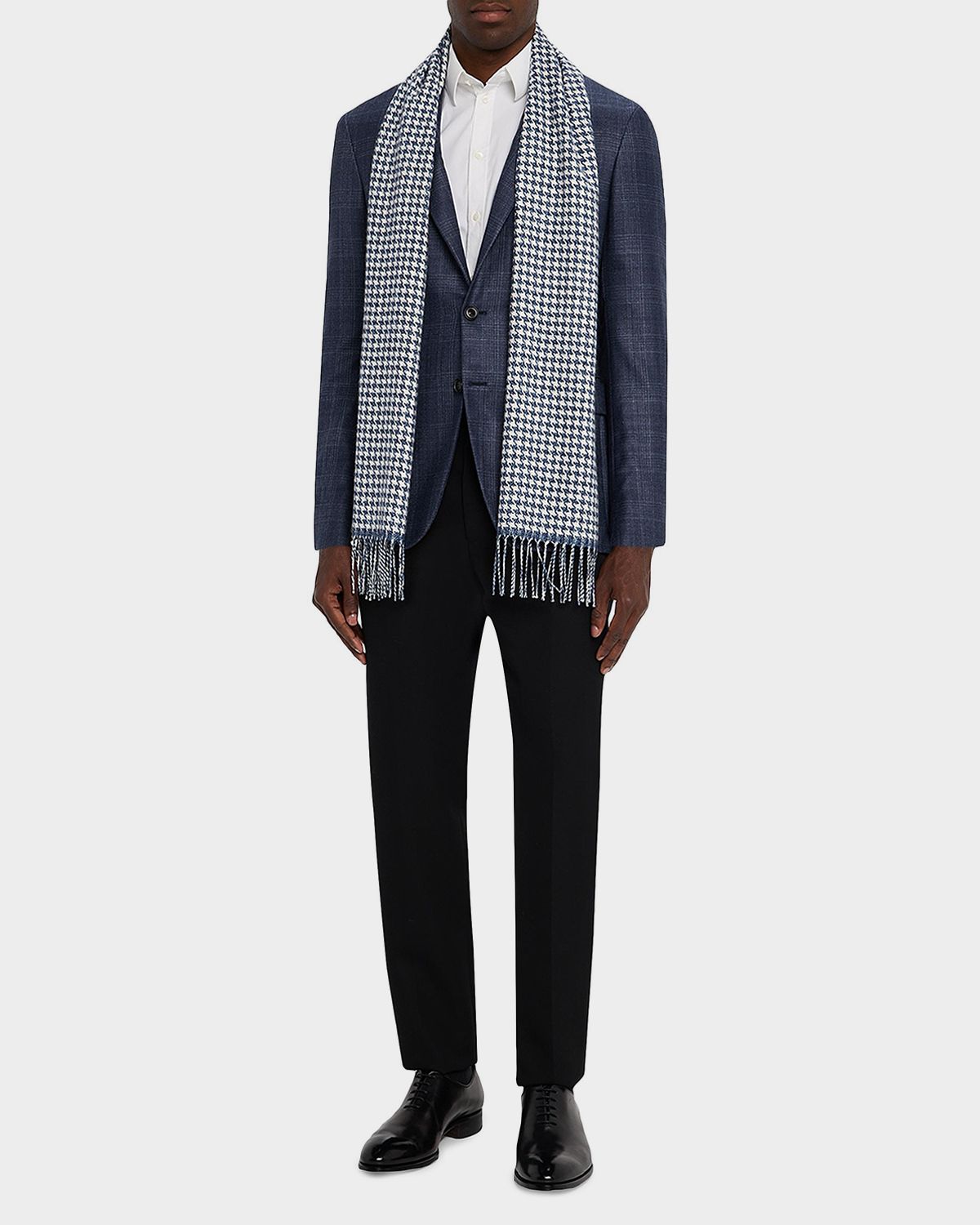 PIACENZA 1733 Men 's Silk and Cashmere Twist Houndstooth Scarf