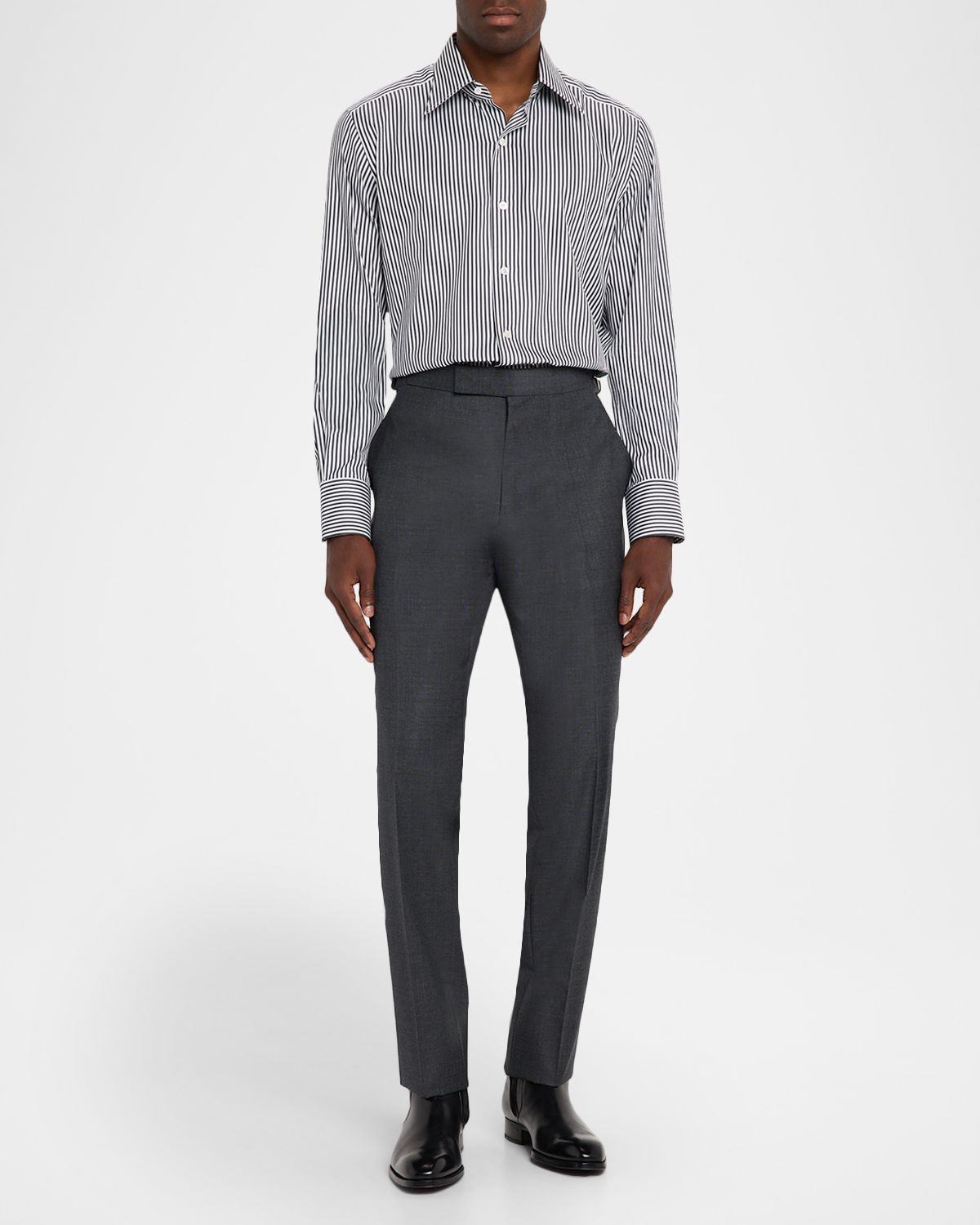 TOM FORD Men 's Silk and Cotton Ladder Stripe Slim-Fit Dress Shirt