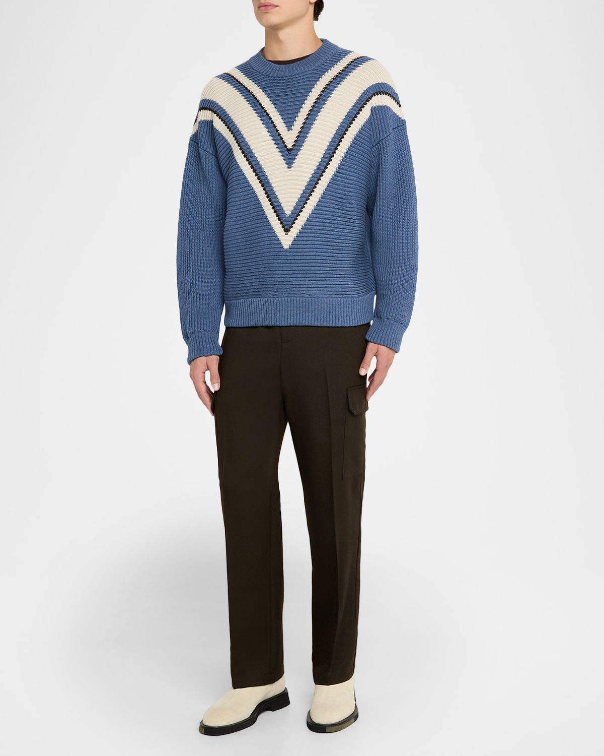 Golden Goose Men 's Journey Wool Jacquard V-Style Crewneck Sweater