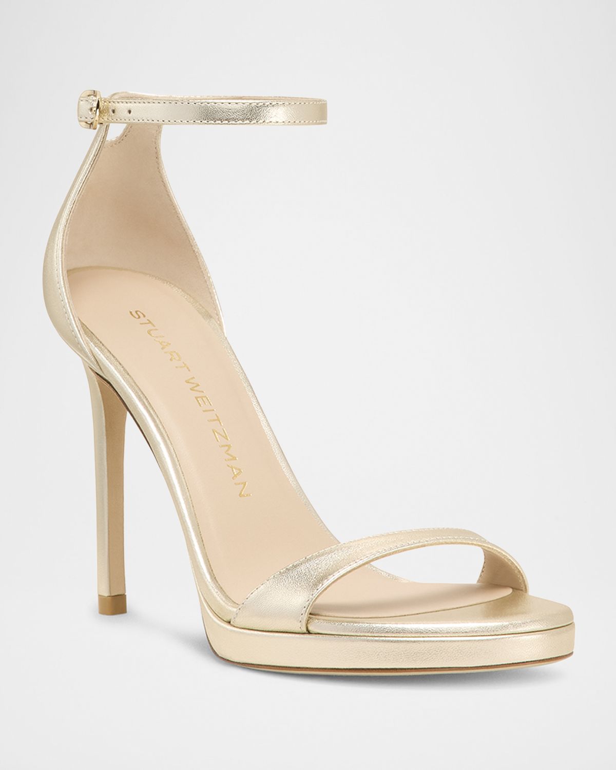 Stuart Weitzman Nudist Metallic Ankle-Wrap Platform Sandals