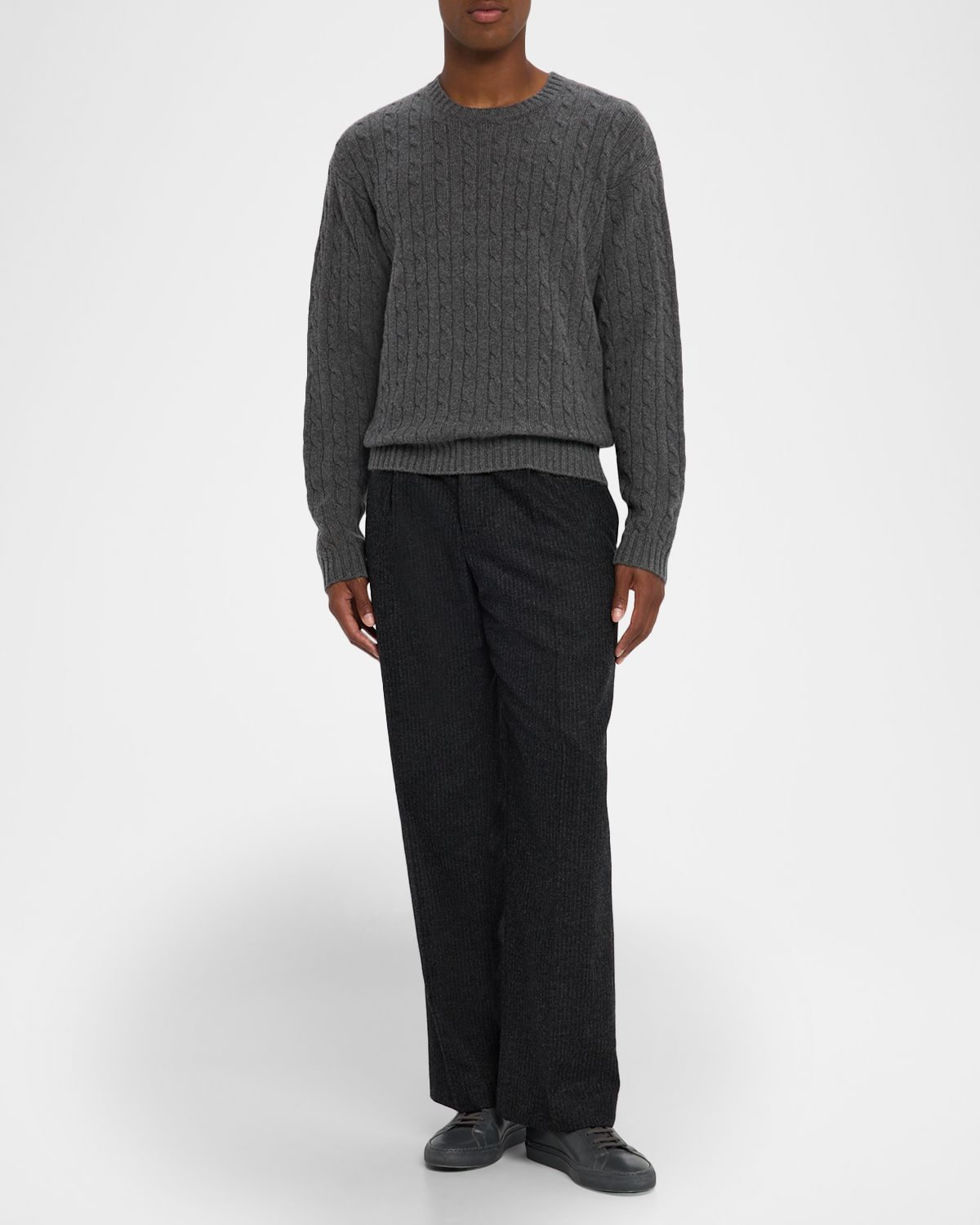 FRAME Men 's Cable Knit Cashmere and Wool Crewneck Sweater