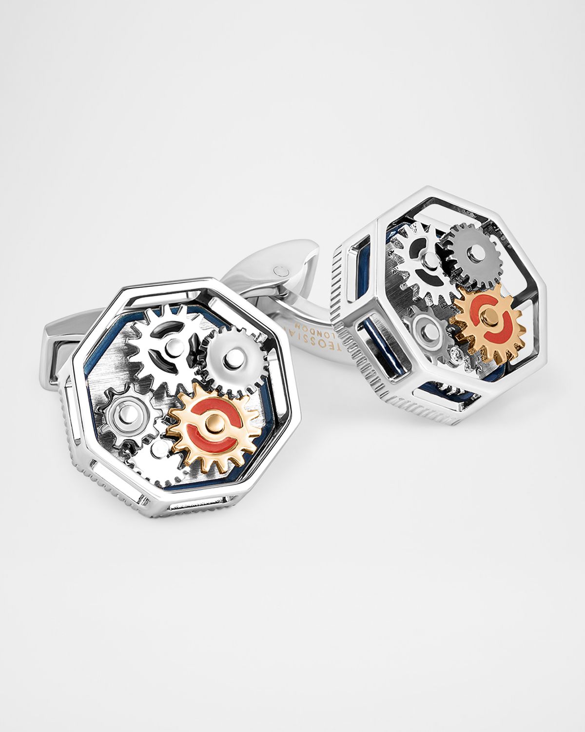 Tateossian Men 's Palladium and Rose-Tone Hexagonal Octo Gear Cufflinks