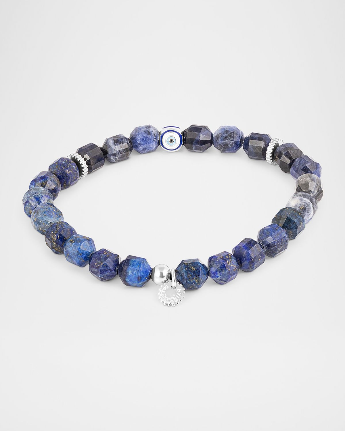Tateossian Men 's Sterling Silver Enamel Evil Eye Sodalite Beaded Bracelet
